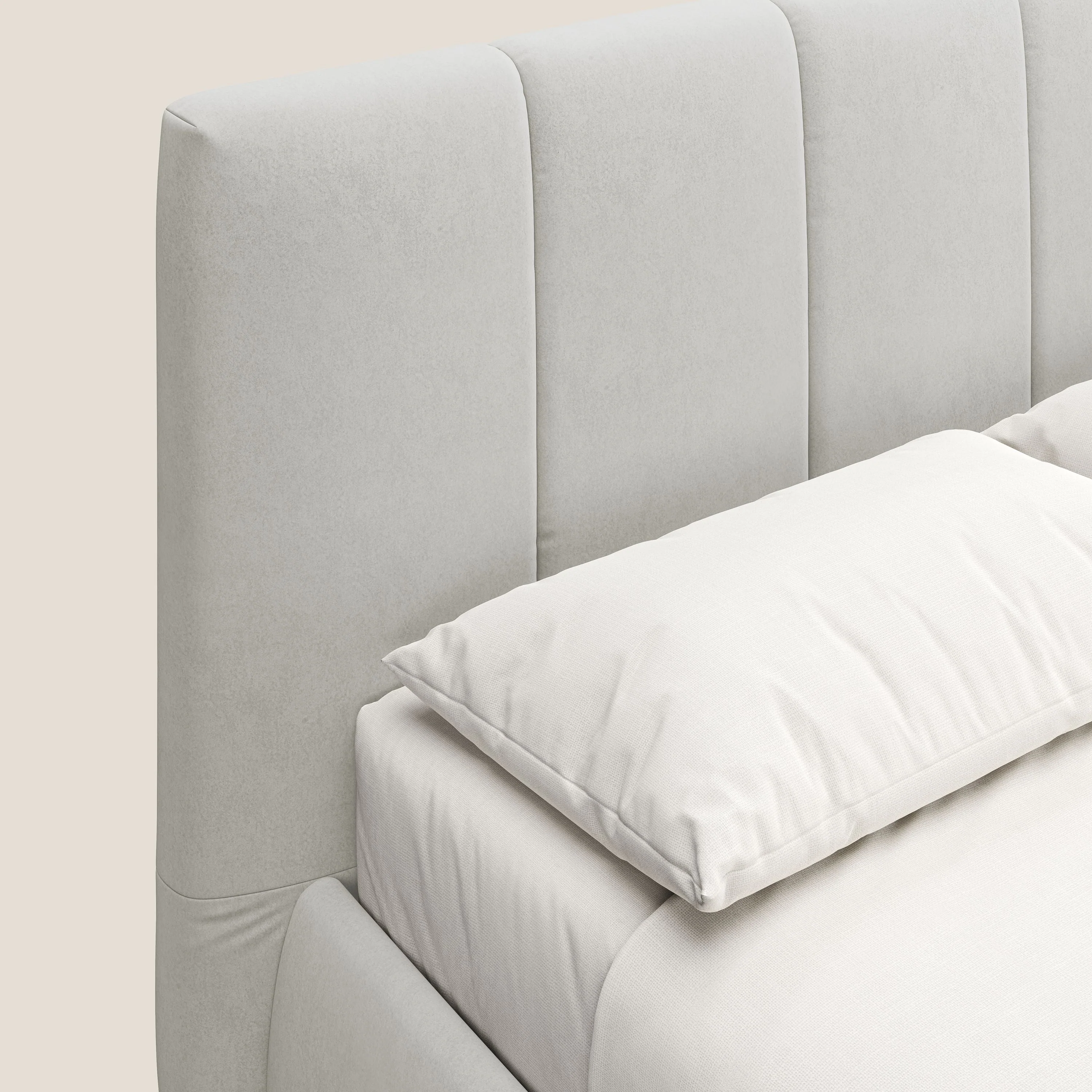 Laura lit avec coffre déhoussable en microfibre velours T09 crème - Image 6