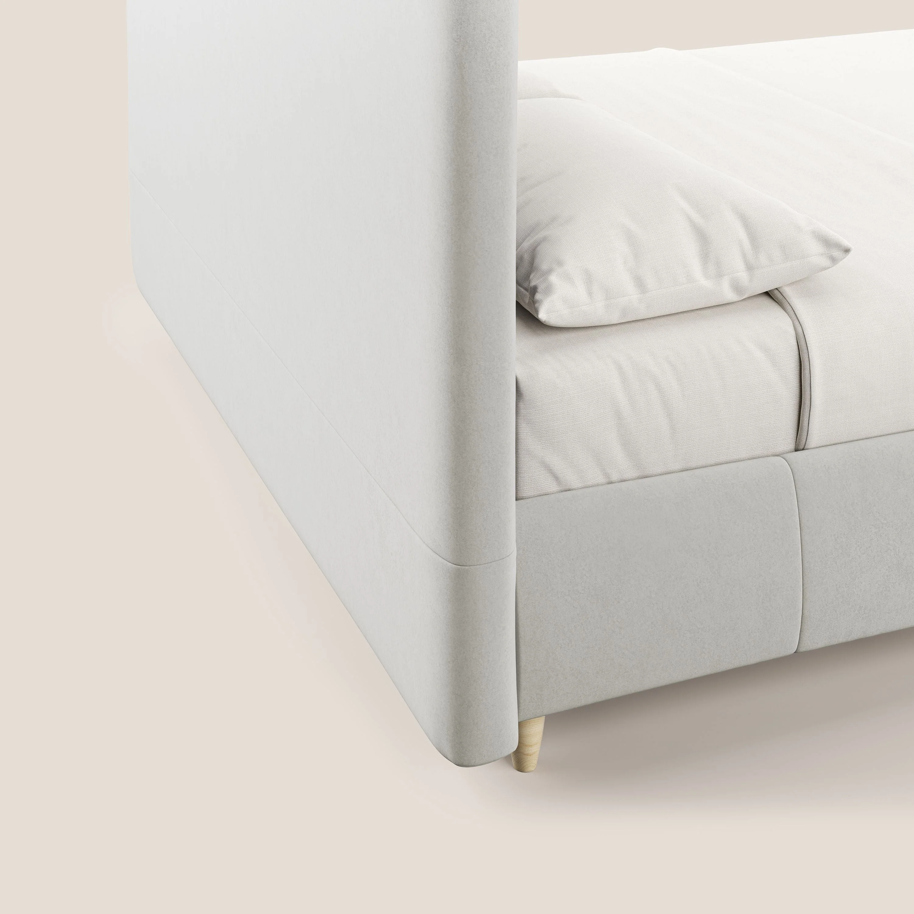 Laura lit avec coffre déhoussable en microfibre velours T09 crème - Image 7