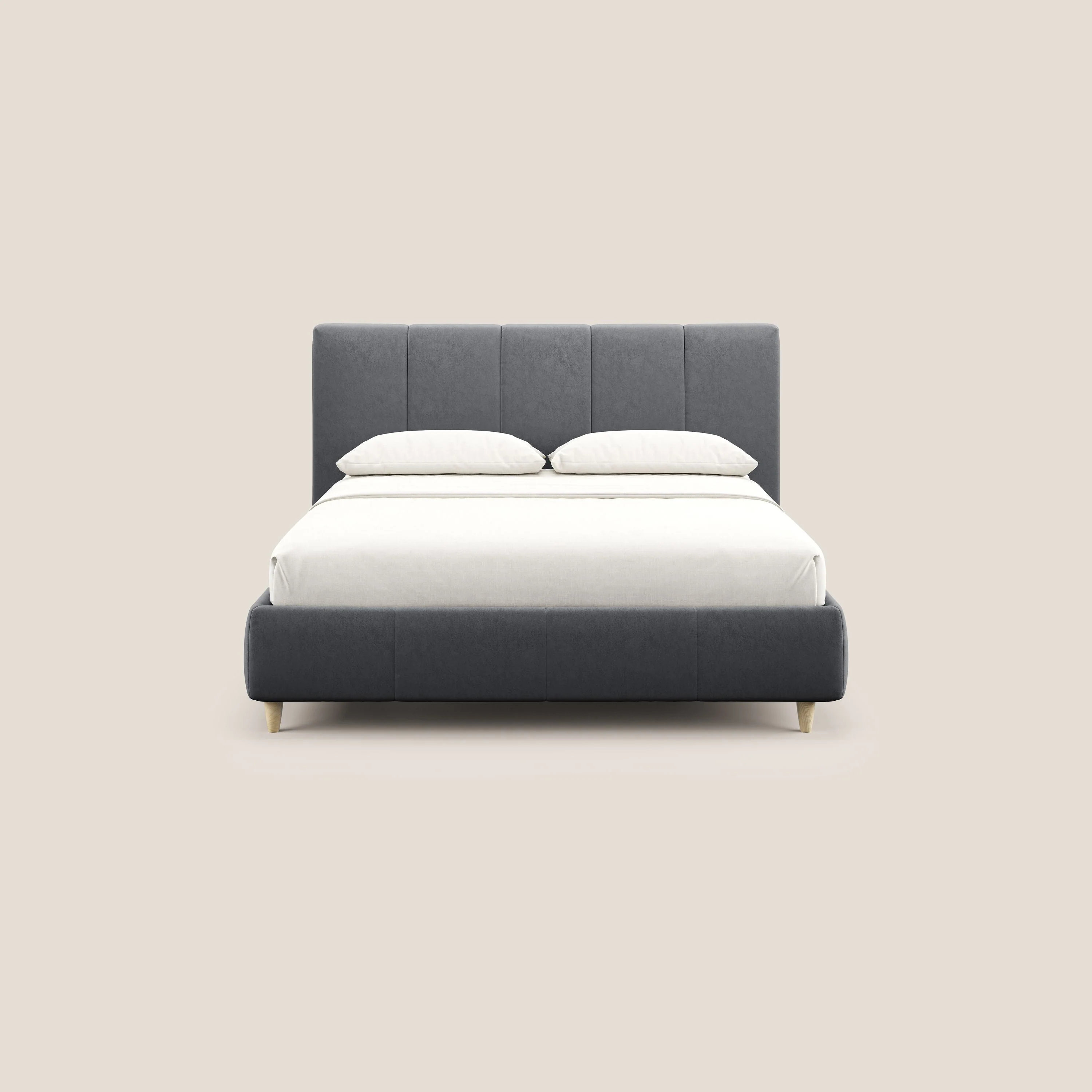 Laura lit avec coffre déhoussable en microfibre velours T09 gris - Image 3