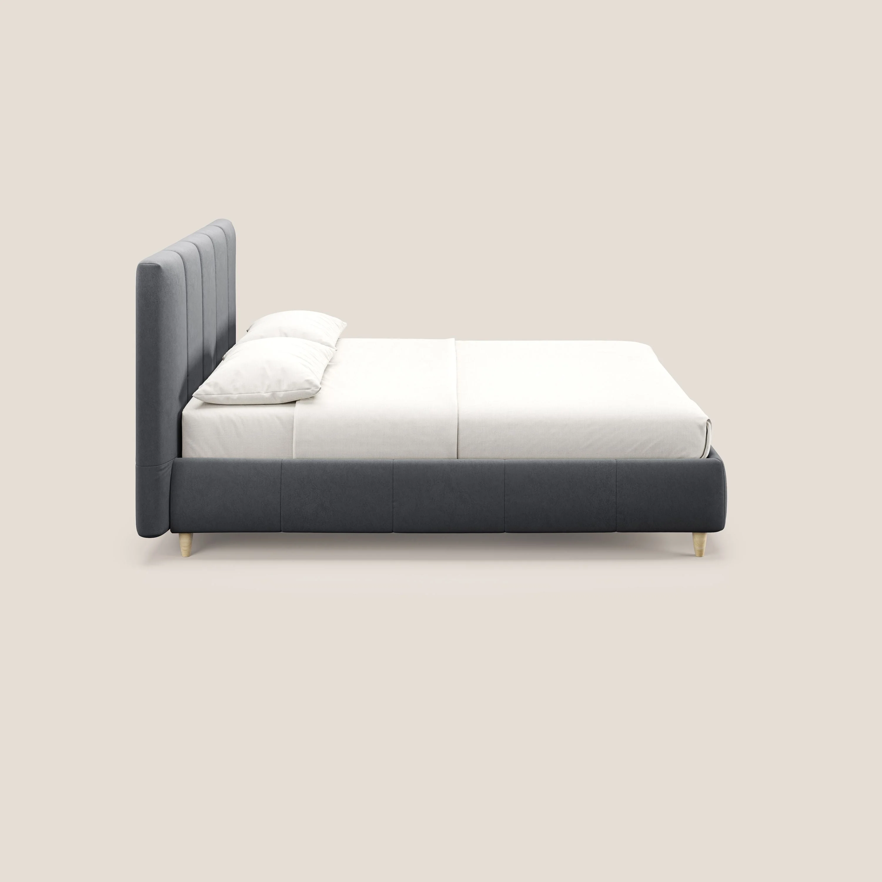 Laura lit avec coffre déhoussable en microfibre velours T09 gris - Image 4