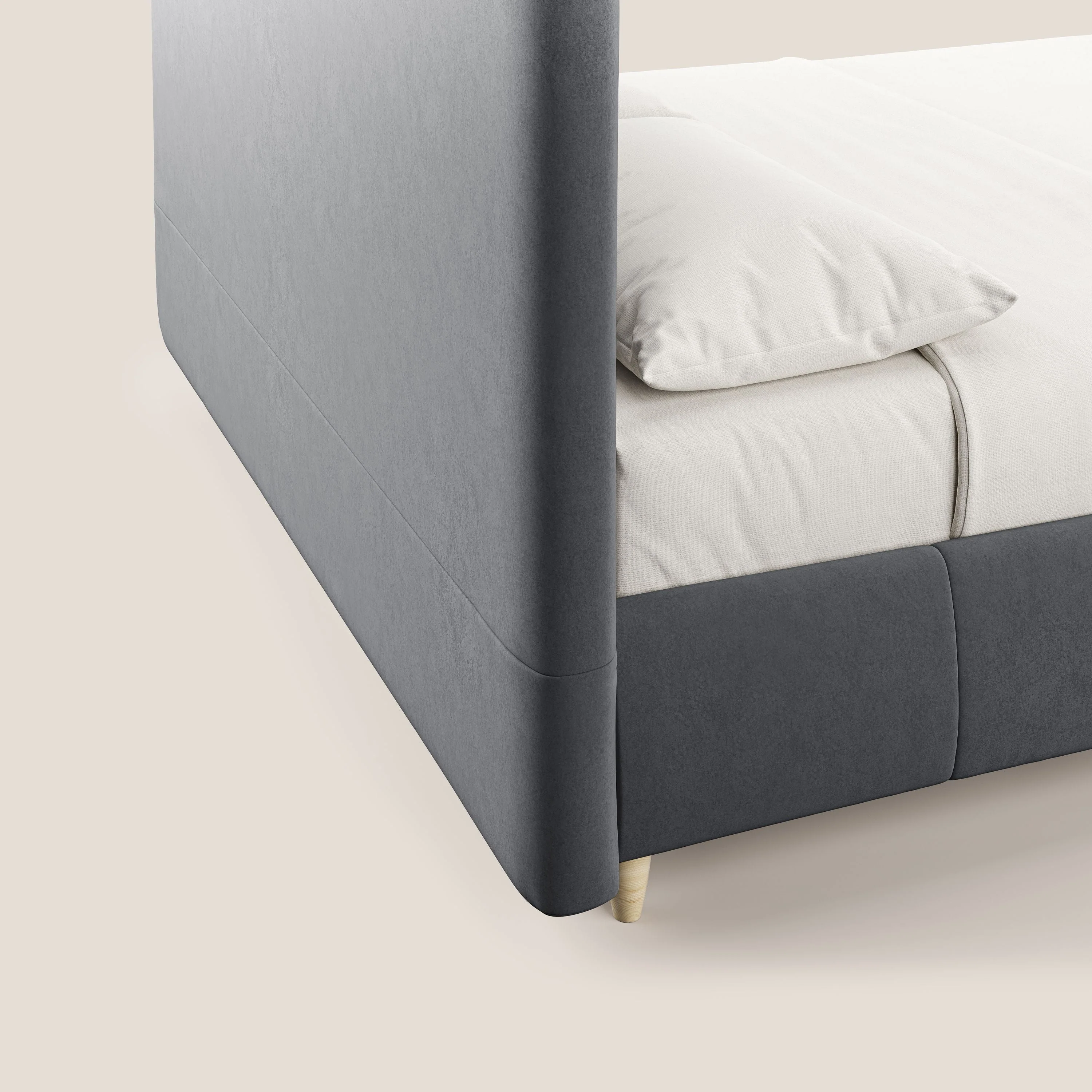 Laura lit avec coffre déhoussable en microfibre velours T09 gris - Image 7