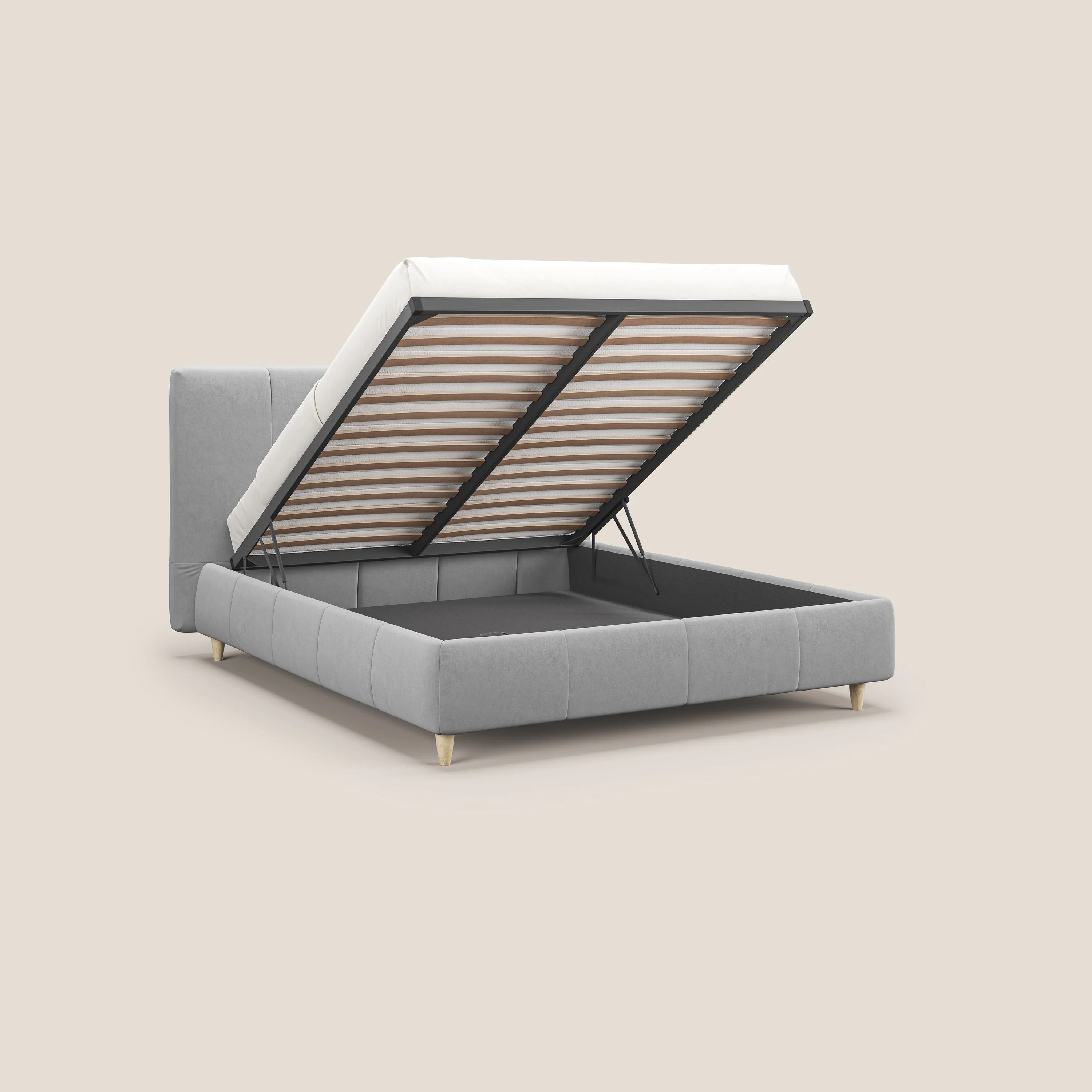 Laura lit avec coffre déhoussable en microfibre velours T09 gris clair - Image 2