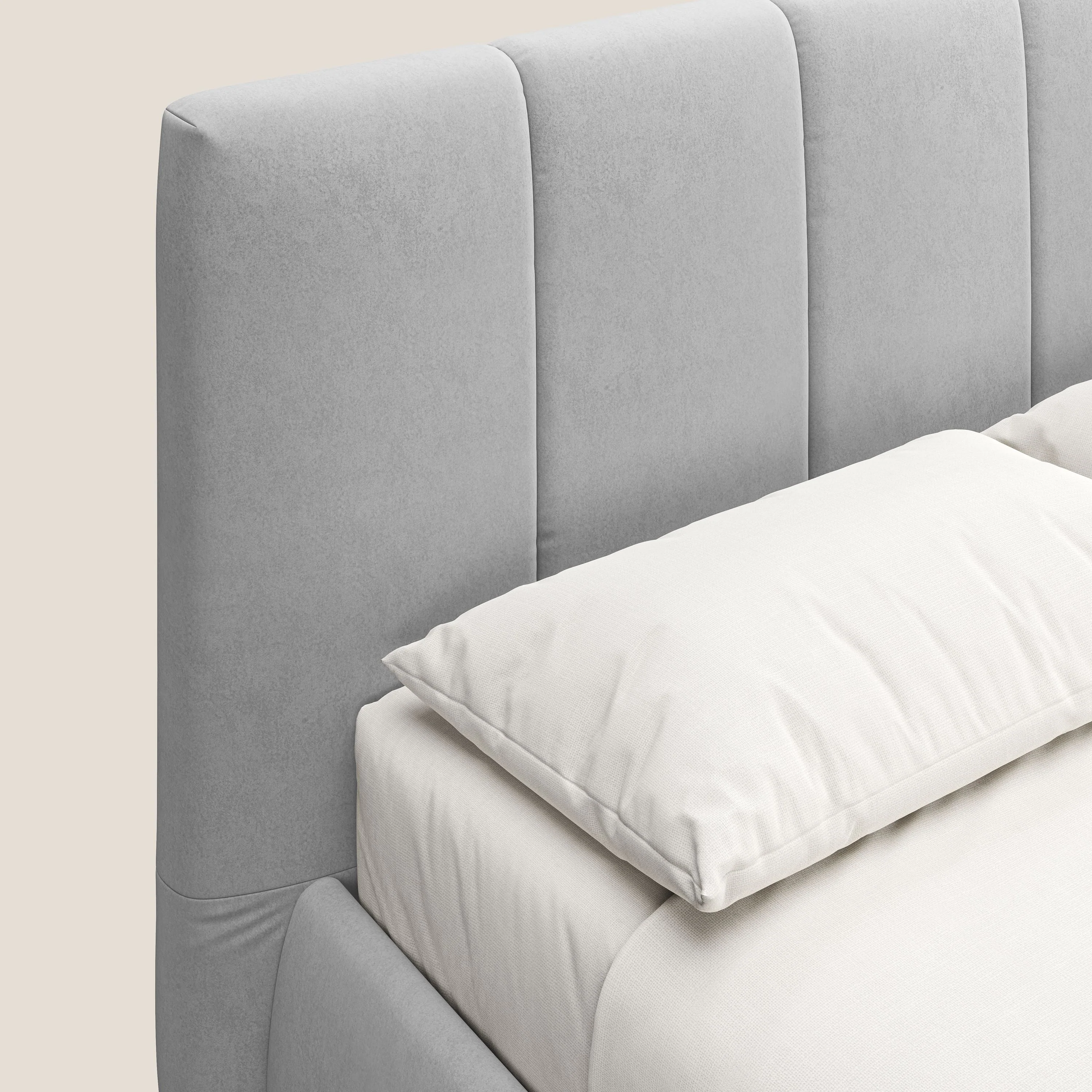 Laura lit avec coffre déhoussable en microfibre velours T09 gris clair - Image 6