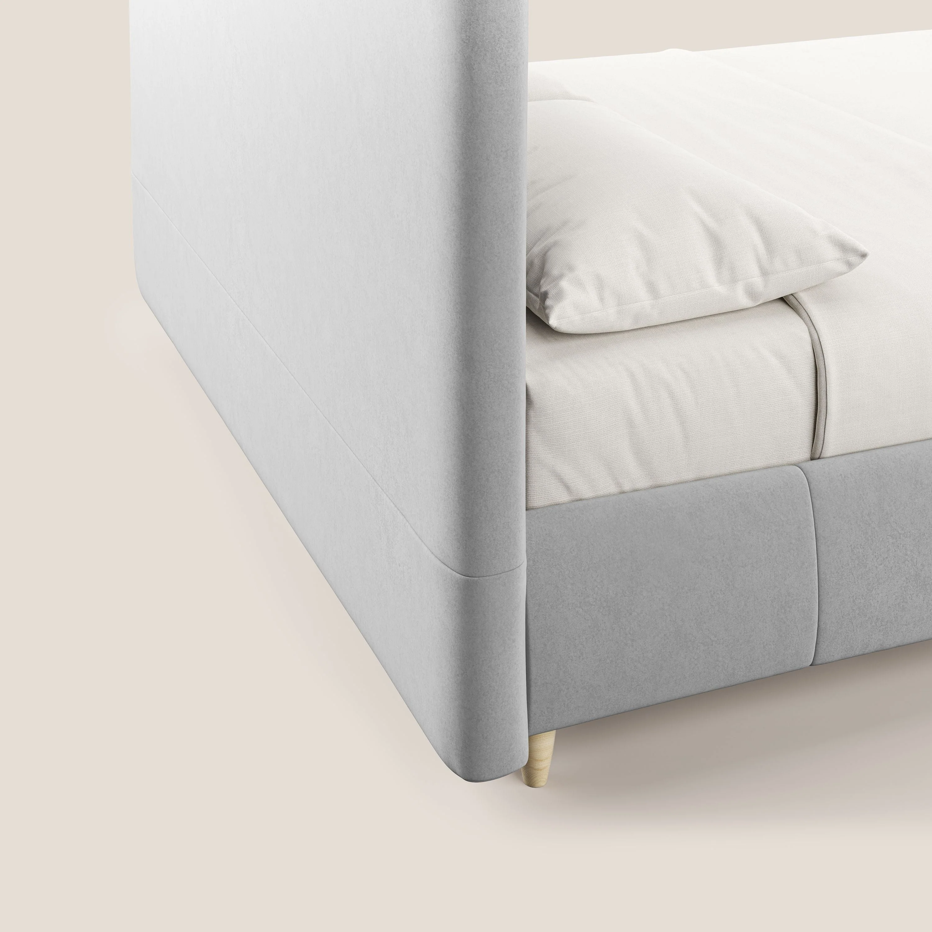 Laura lit avec coffre déhoussable en microfibre velours T09 gris clair - Image 7