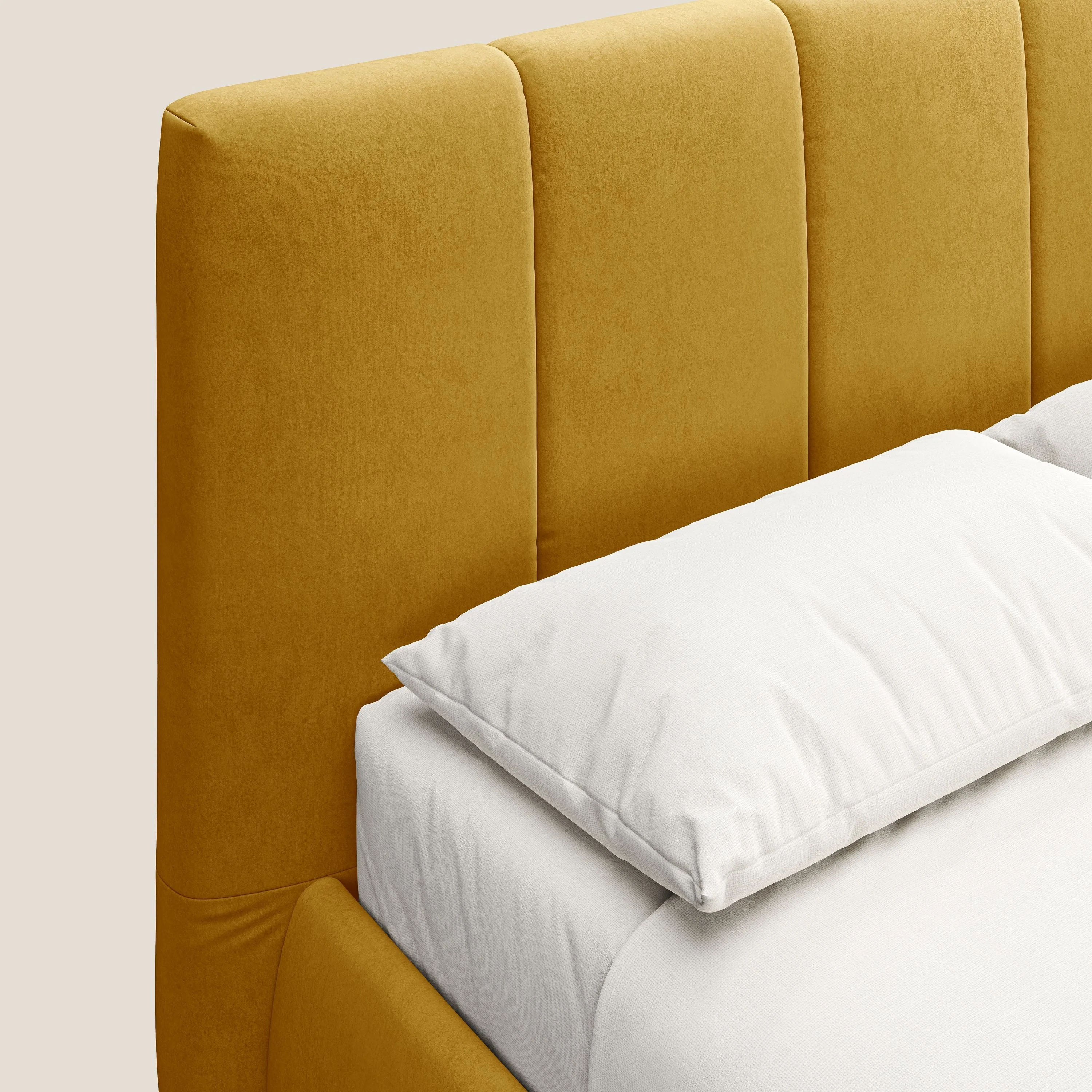 Laura lit avec coffre déhoussable en microfibre velours T09 jaune - Image 6