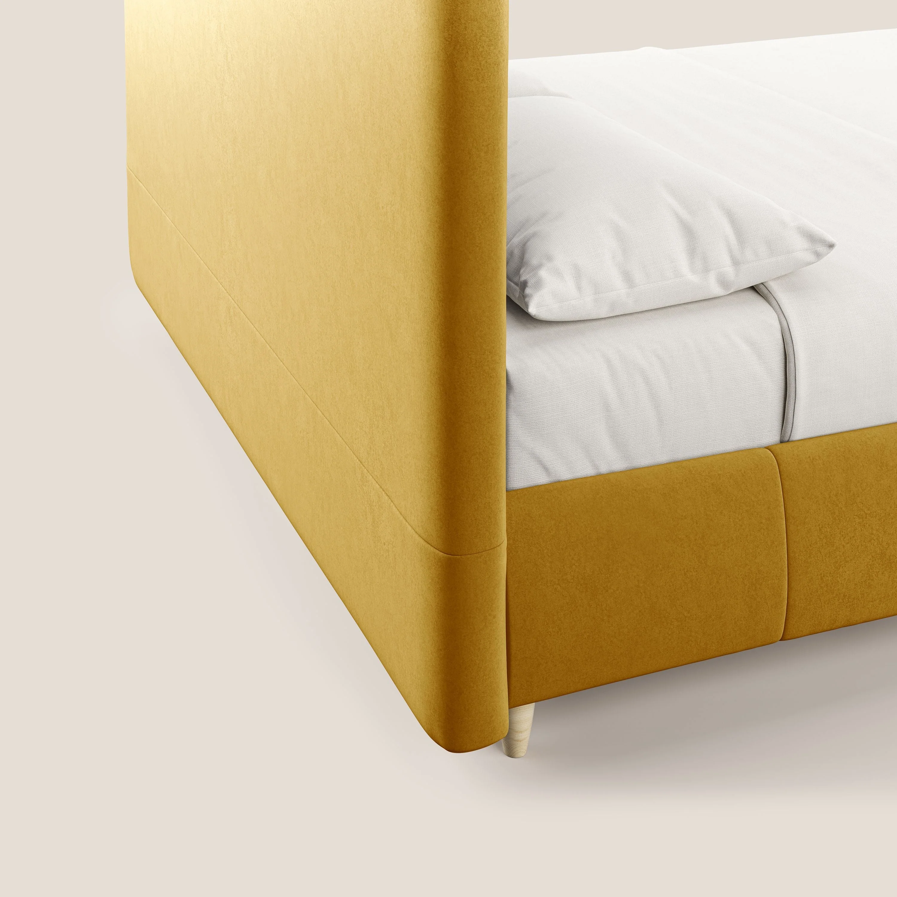 Laura lit avec coffre déhoussable en microfibre velours T09 jaune - Image 7