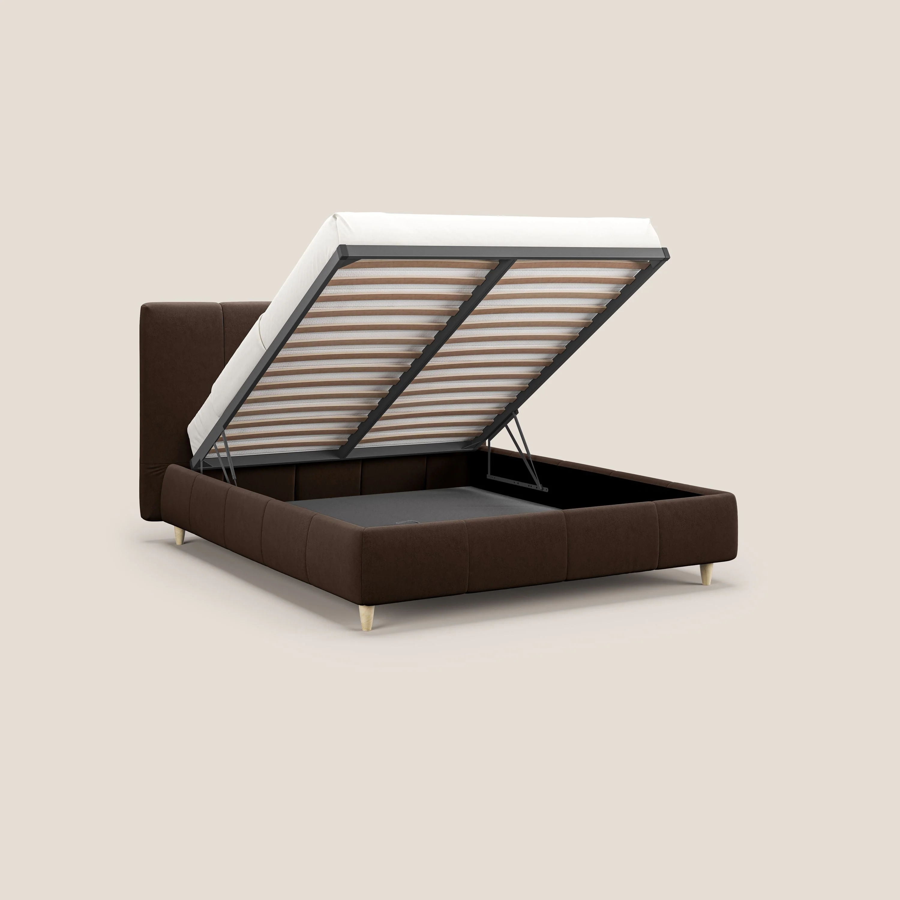Laura lit avec coffre déhoussable en microfibre velours T09 marron - Image 2