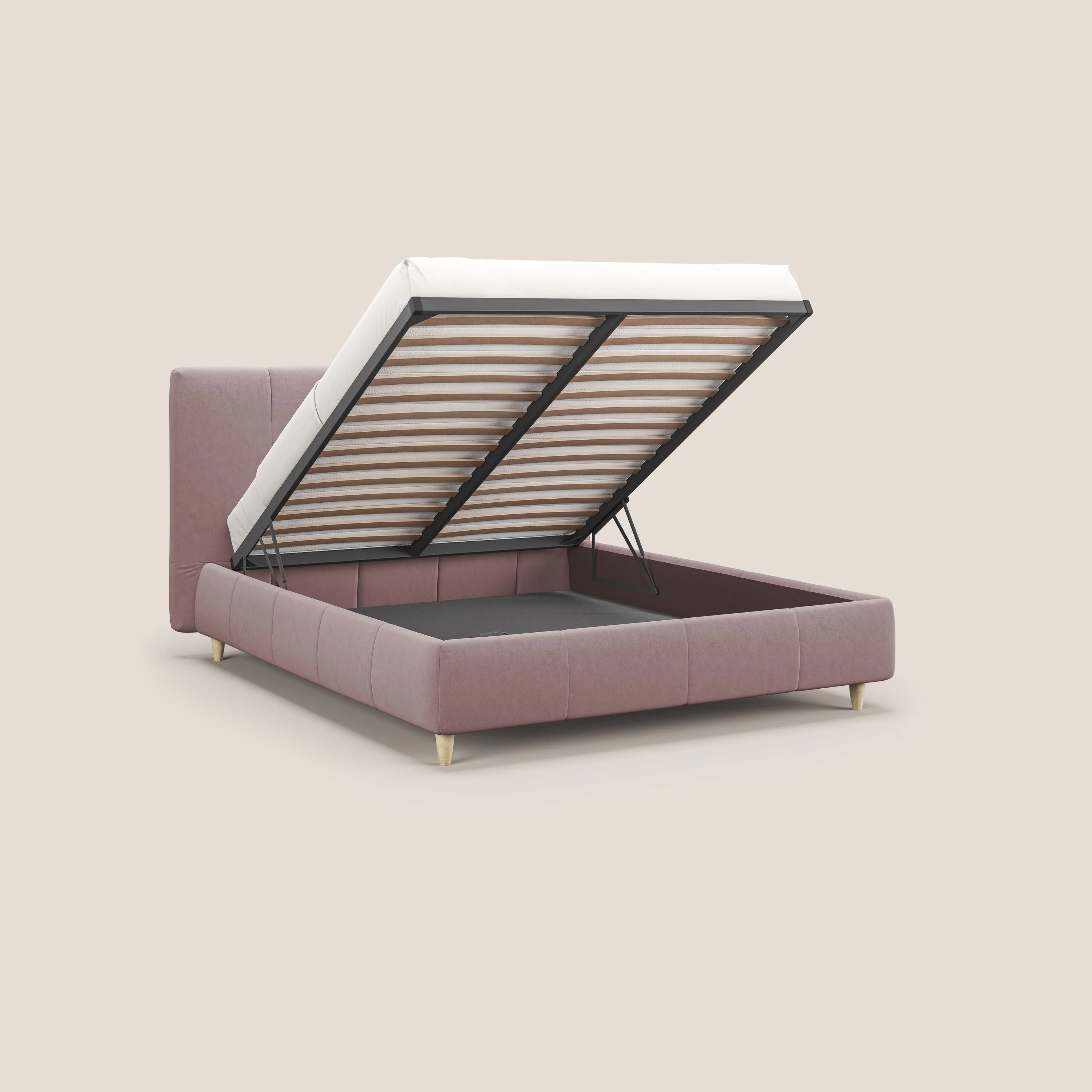 Laura lit avec coffre déhoussable en microfibre velours T09 rose - Image 2