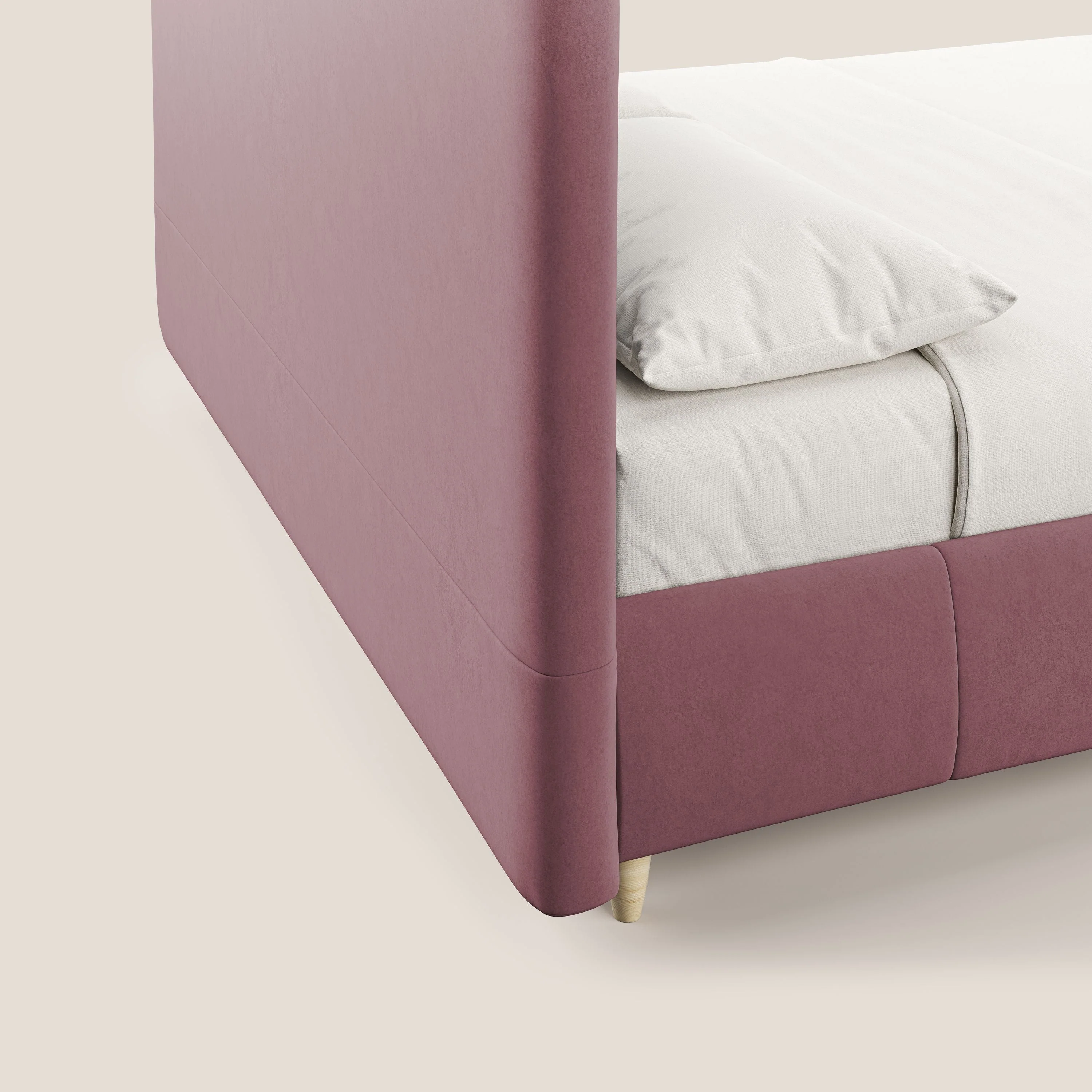 Laura lit avec coffre déhoussable en microfibre velours T09 saumon - Image 9