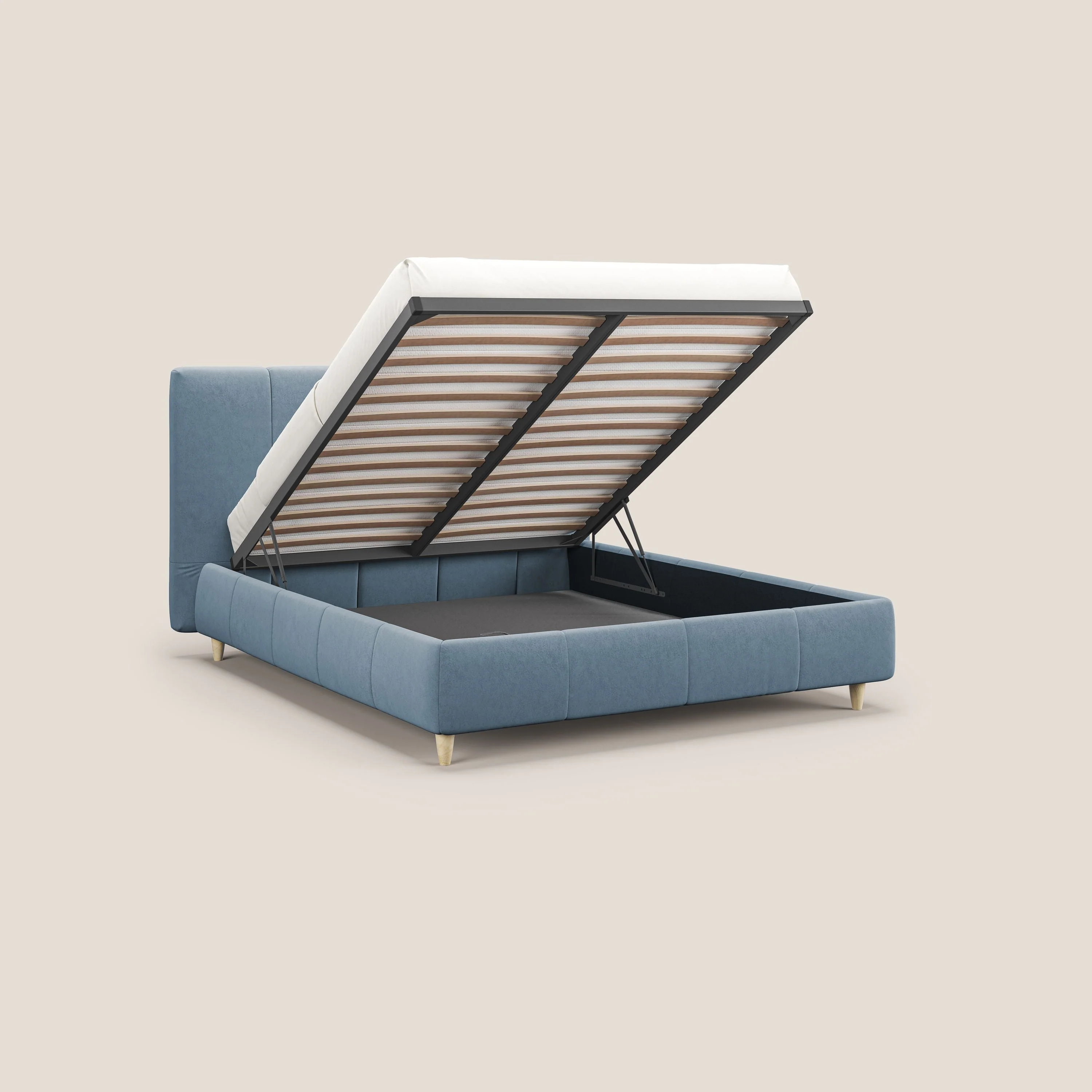Laura lit avec coffre déhoussable en microfibre velours T09 sucre glace - Image 2