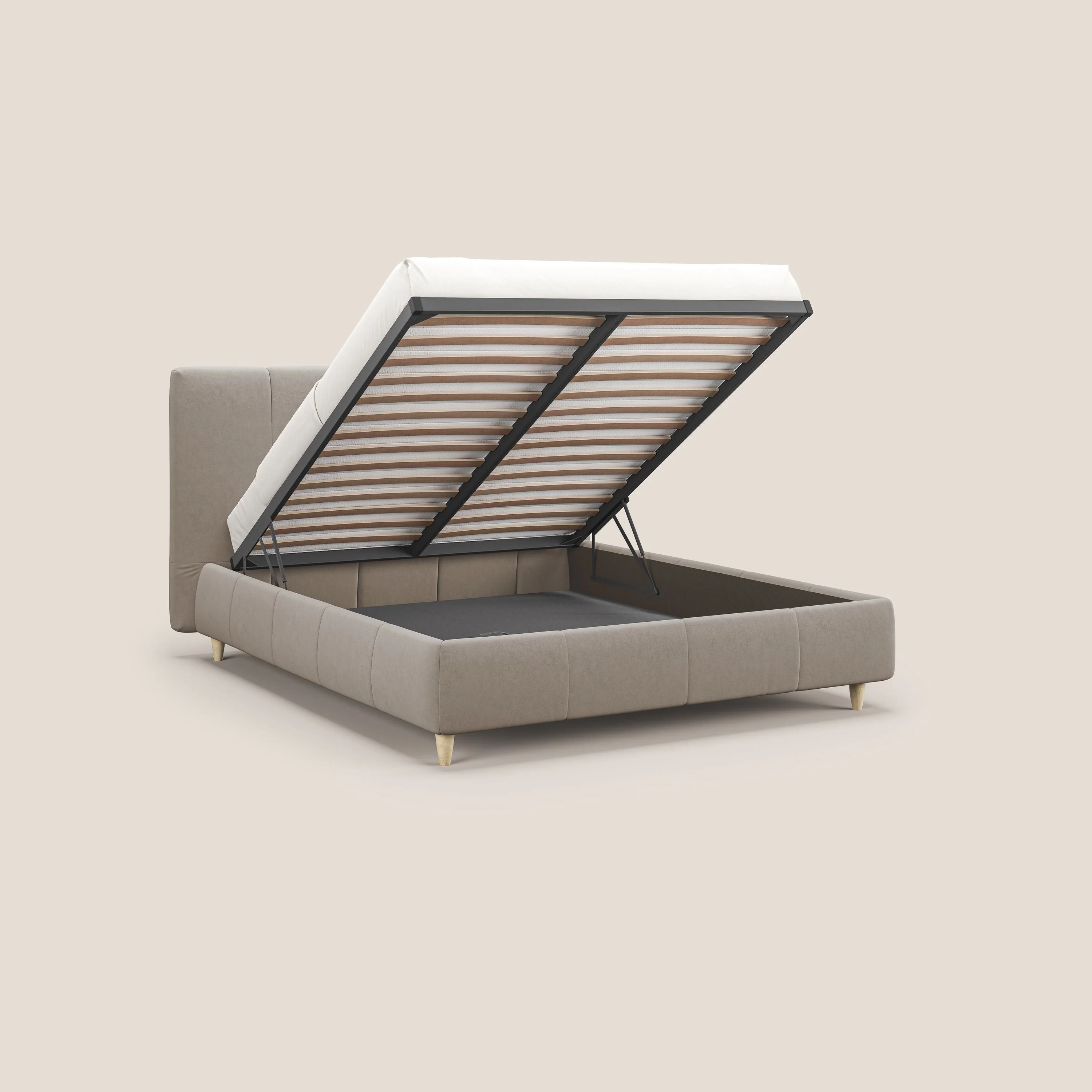 Laura lit avec coffre déhoussable en microfibre velours T09 Taupe tortora - Image 2