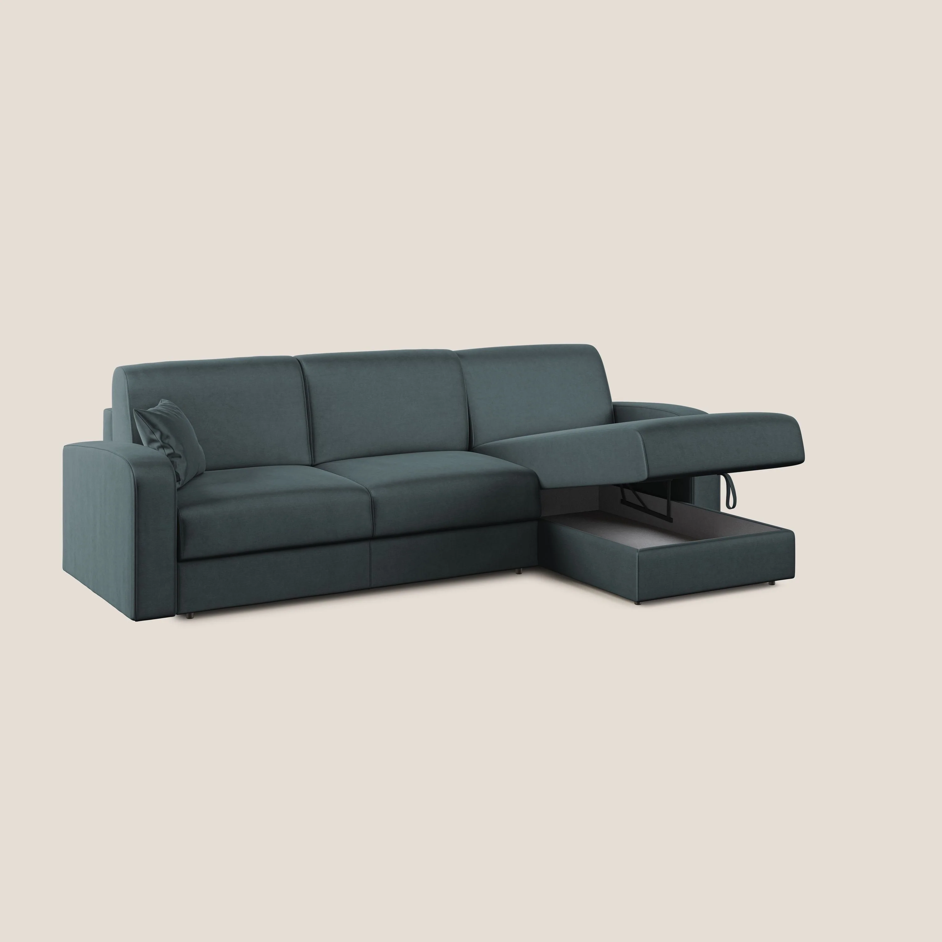 Lebron canapé d'angle convertible en velours T01 bleu canard - Image 2