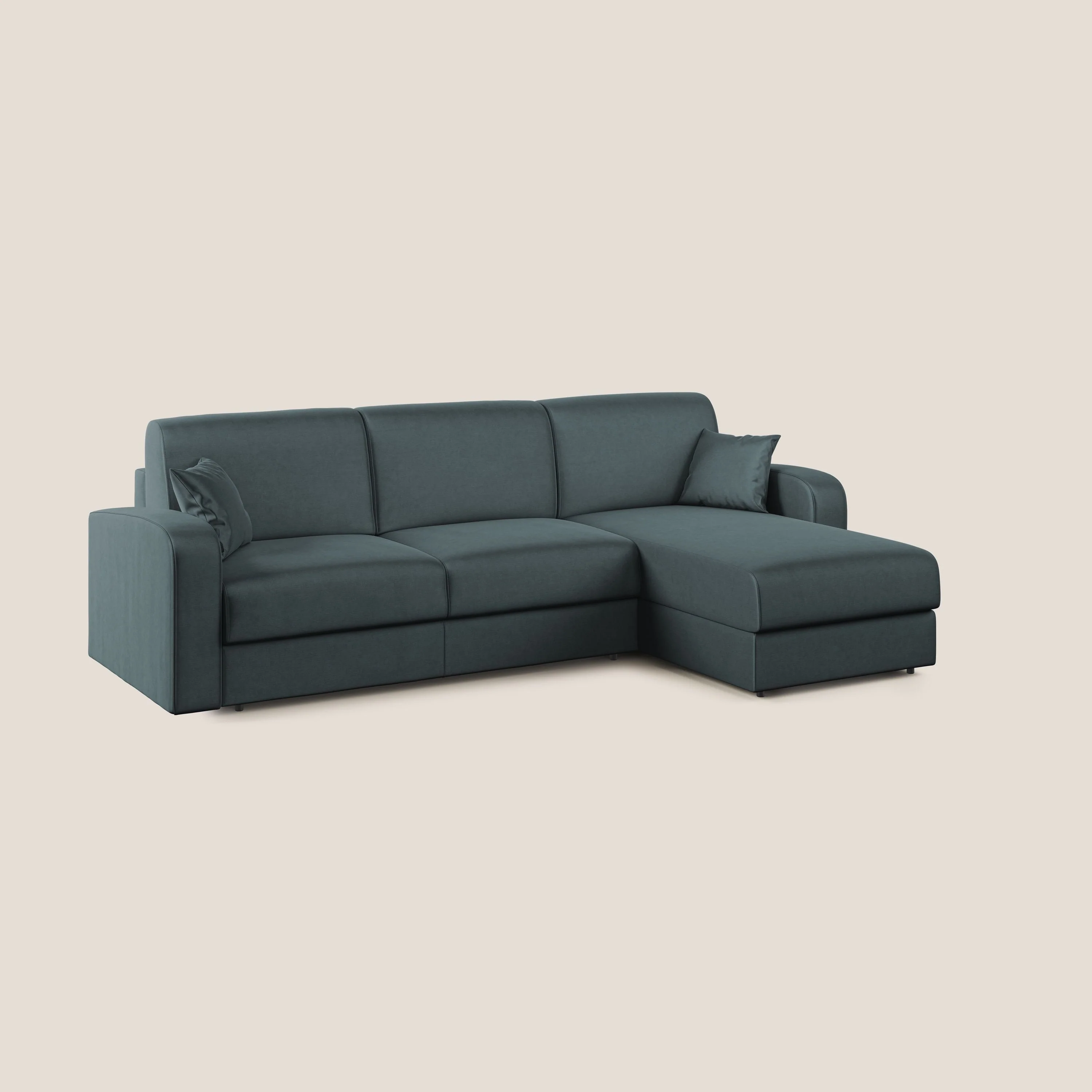 Lebron canapé d'angle convertible en velours T01 bleu canard - Image 3