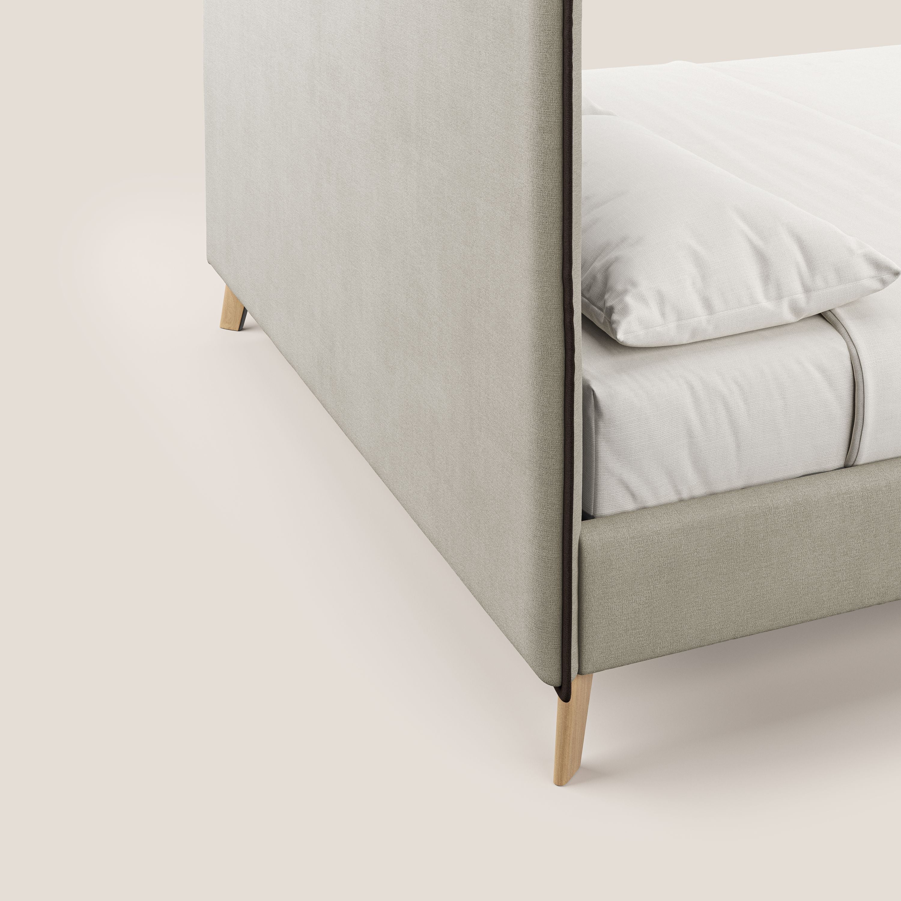 Leila lit rembourré avec pieds en bois et tissu détachable T17 crème - marron - Image 3