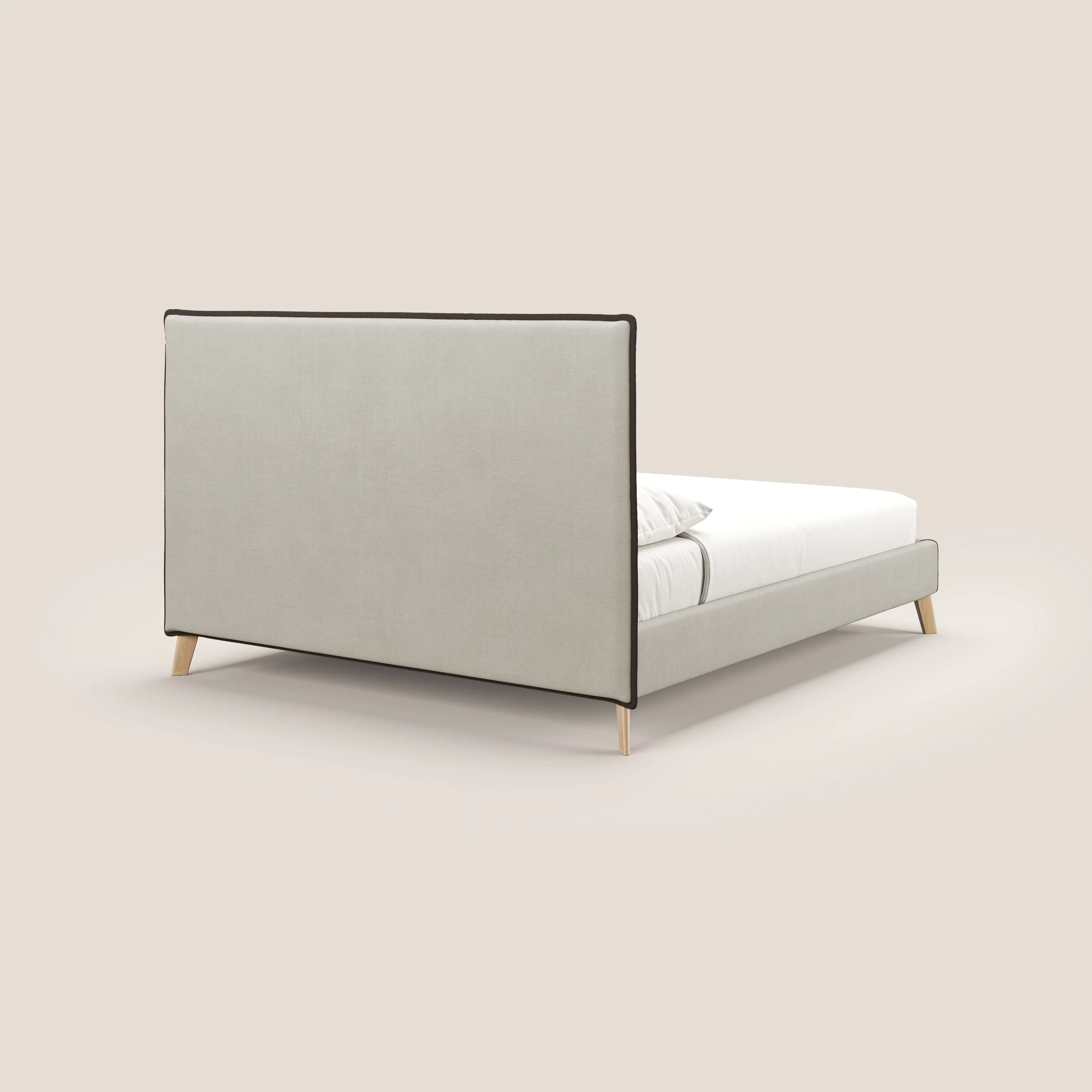 Leila lit rembourré avec pieds en bois et tissu détachable T17 crème - marron - Image 5
