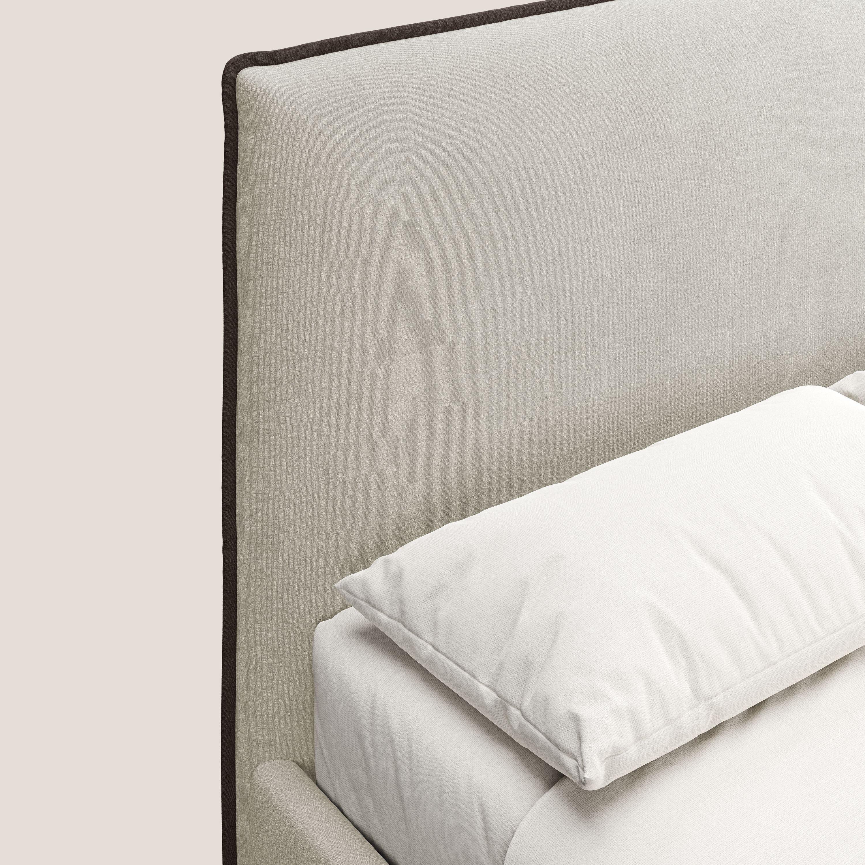 Leila lit rembourré avec pieds en bois et tissu détachable T17 crème - marron - Image 6