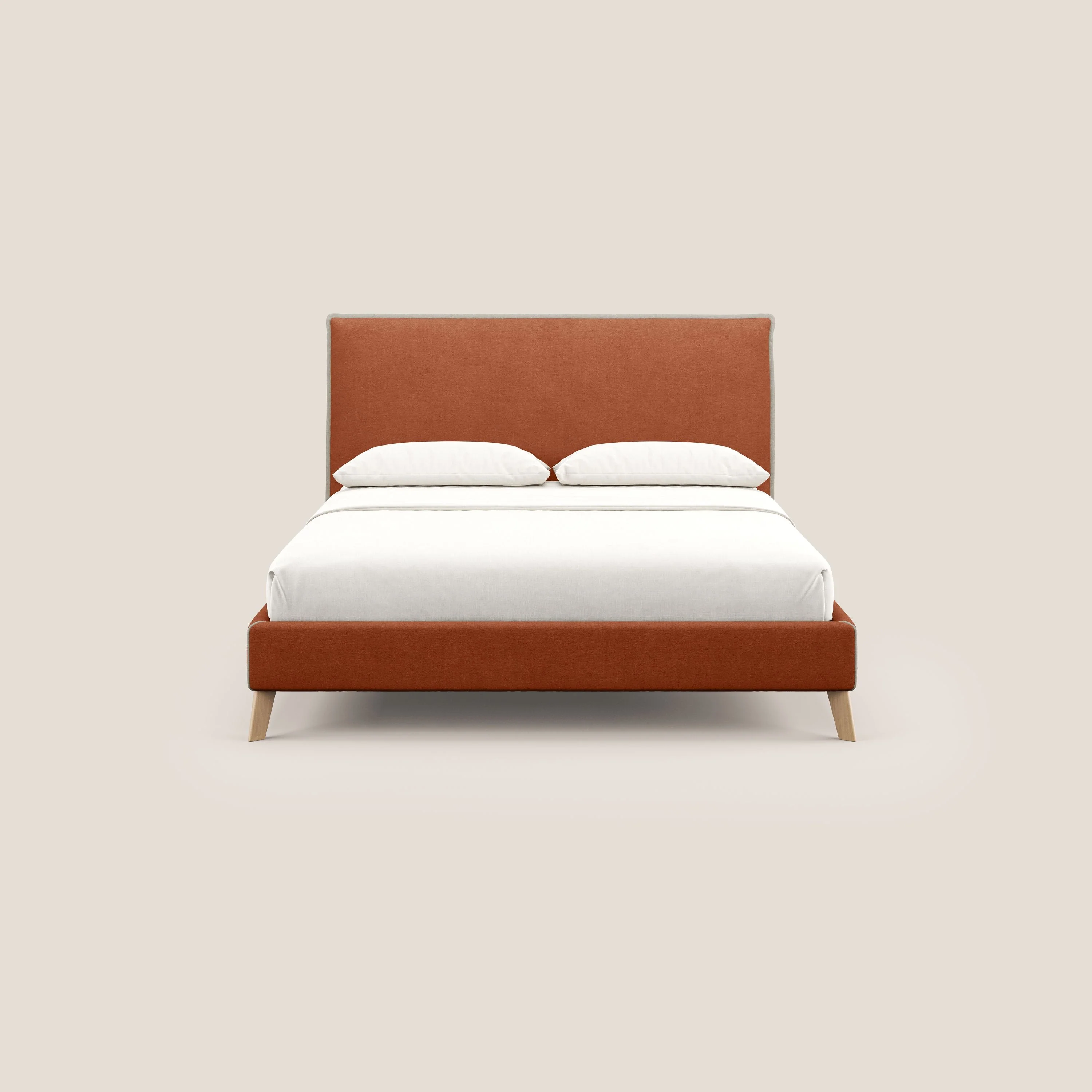 Leila lit rembourré avec pieds en bois et tissu détachable T17 orange - crème - Image 2