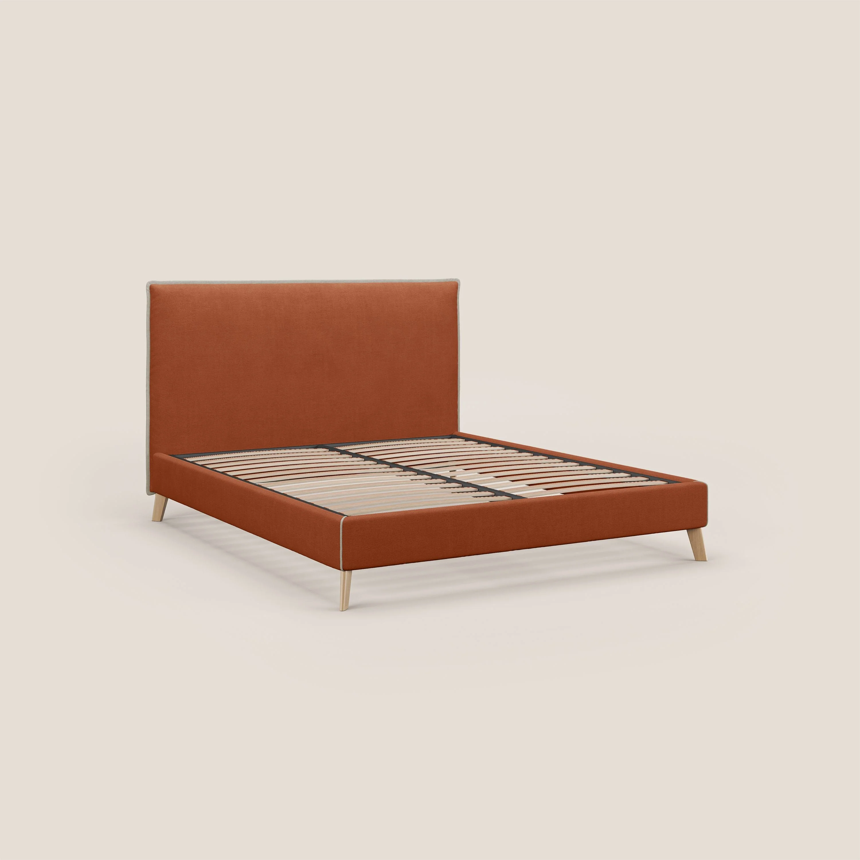 Leila lit rembourré avec pieds en bois et tissu détachable T17 orange - crème - Image 7