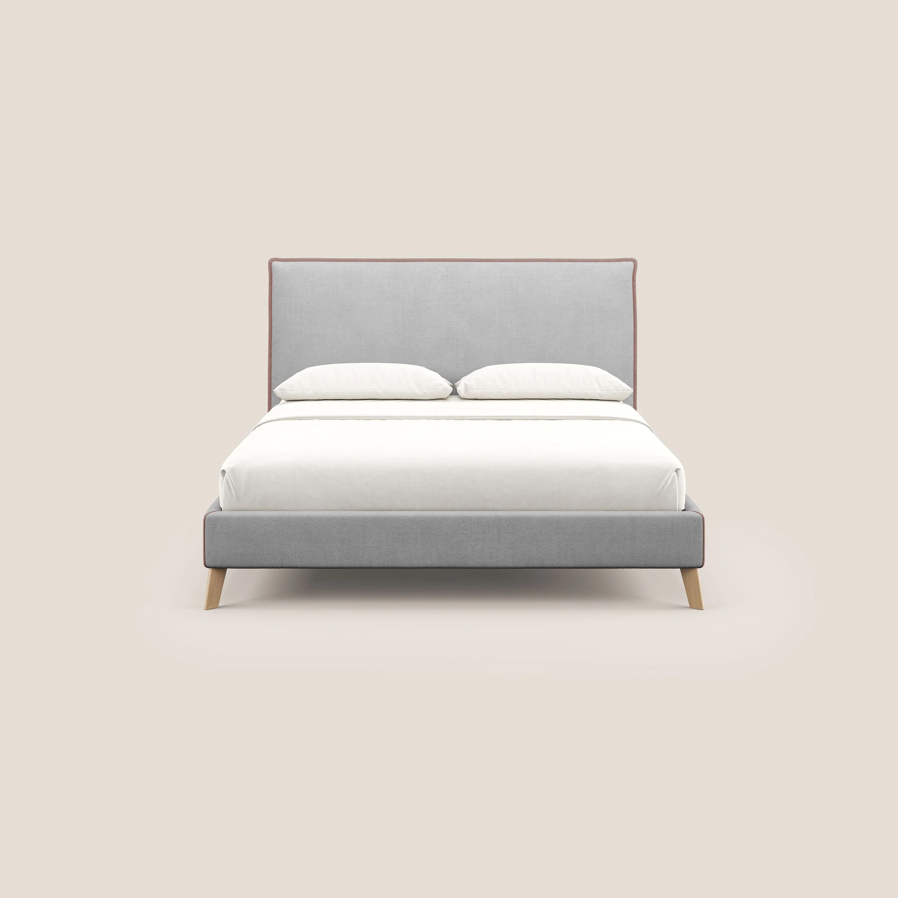 Leila lit rembourré avec pieds en bois et tissu détachable T17 gris - rose - Image 2