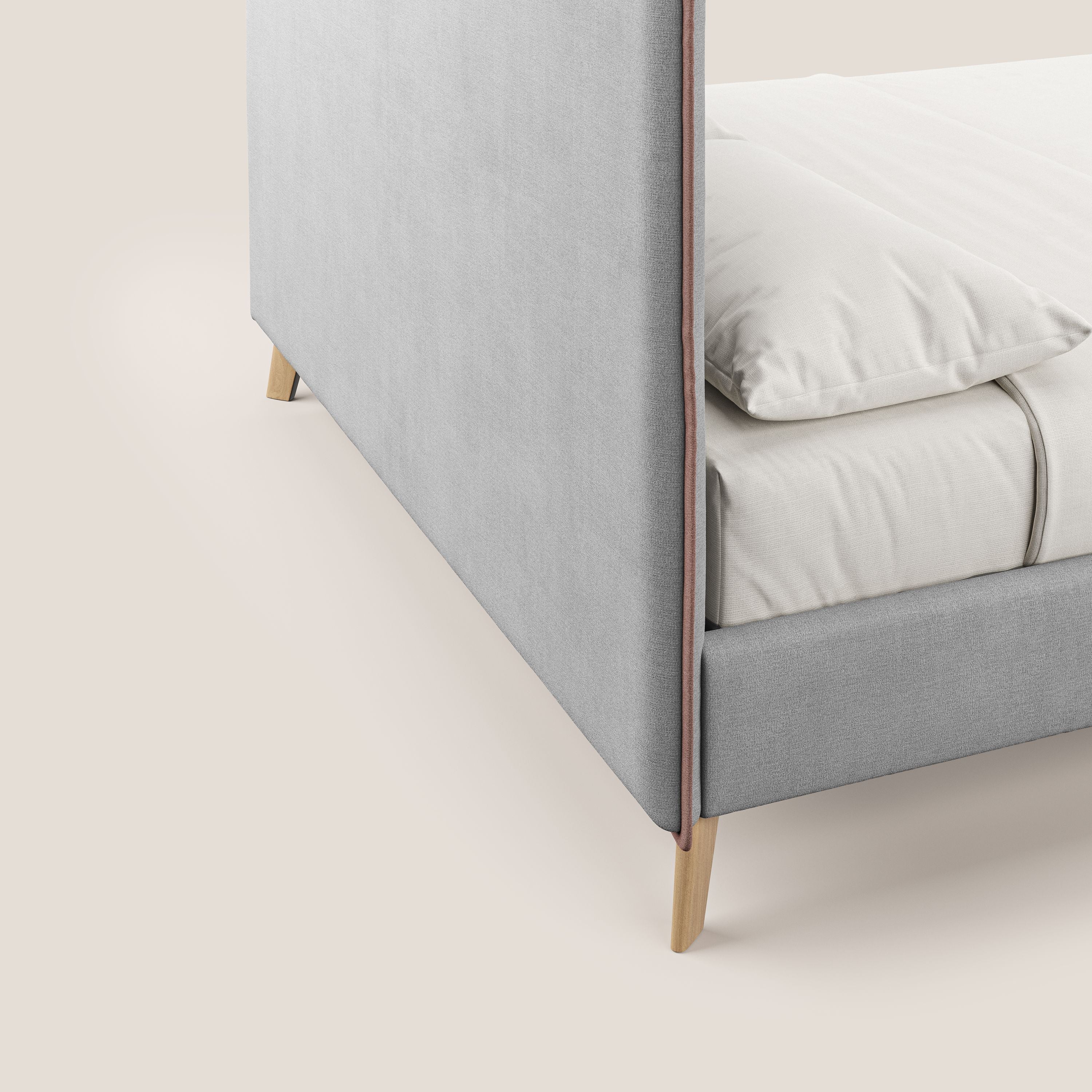 Leila lit rembourré avec pieds en bois et tissu détachable T17 gris - rose - Image 3