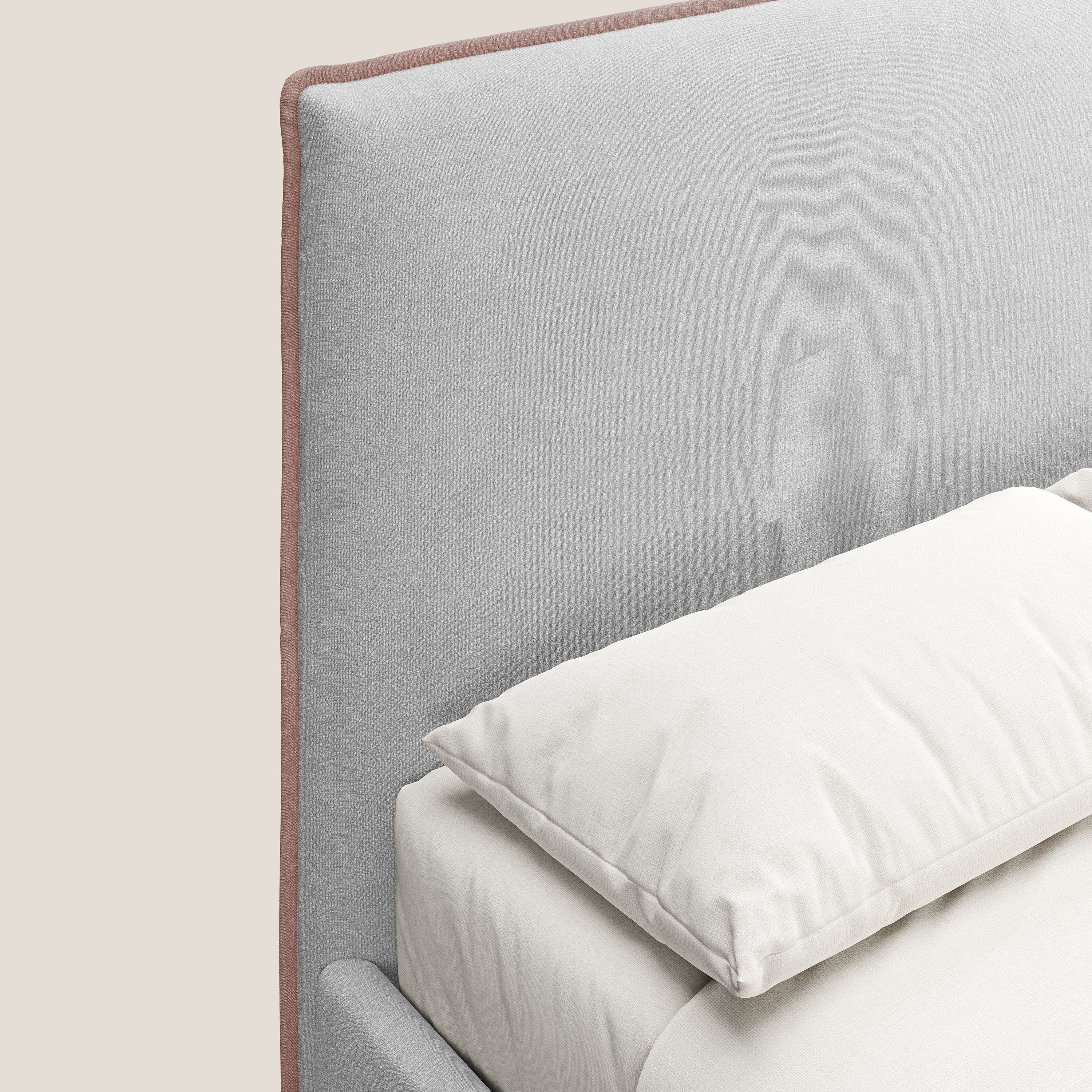 Leila lit rembourré avec pieds en bois et tissu détachable T17 gris - rose - Image 6