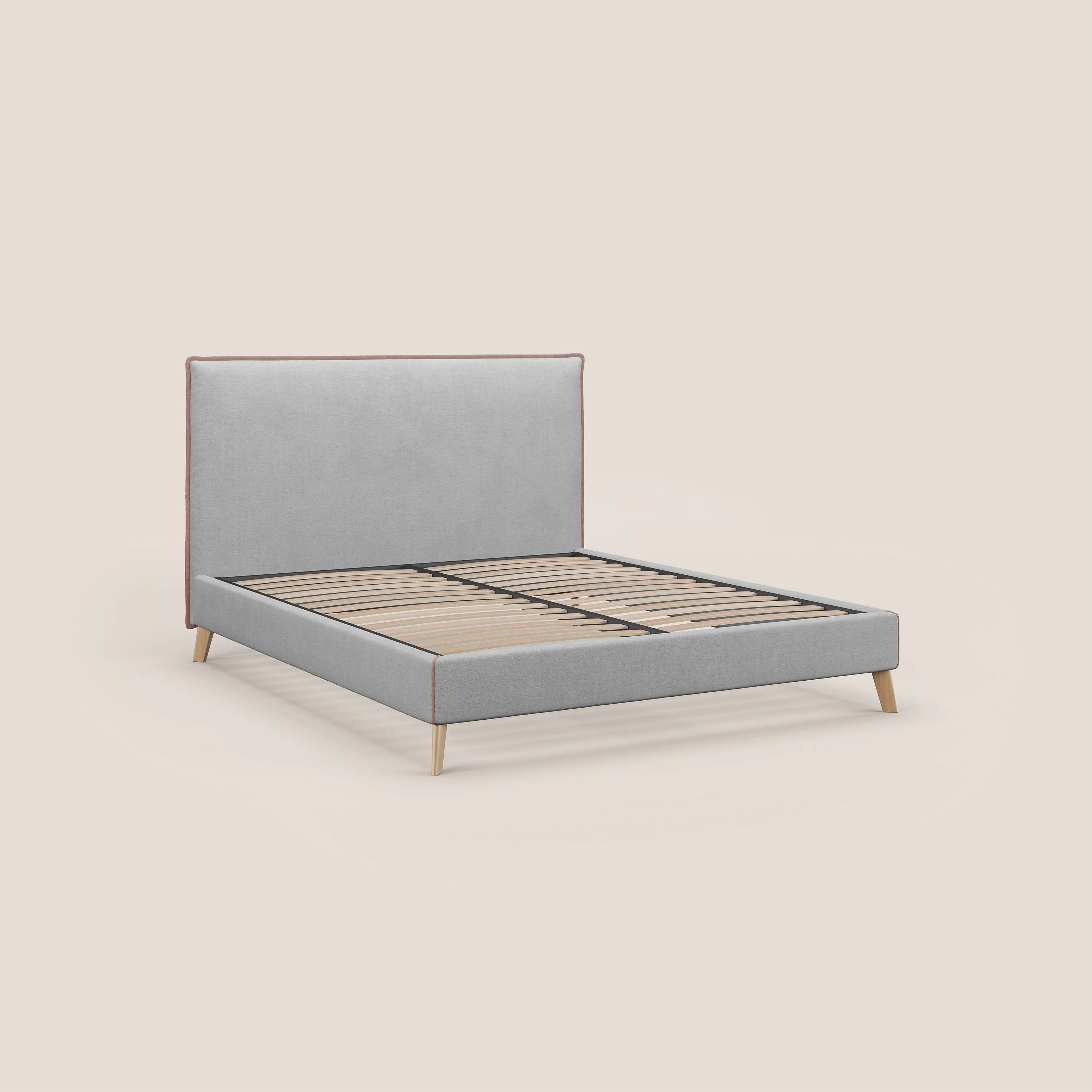 Leila lit rembourré avec pieds en bois et tissu détachable T17 gris - rose - Image 7