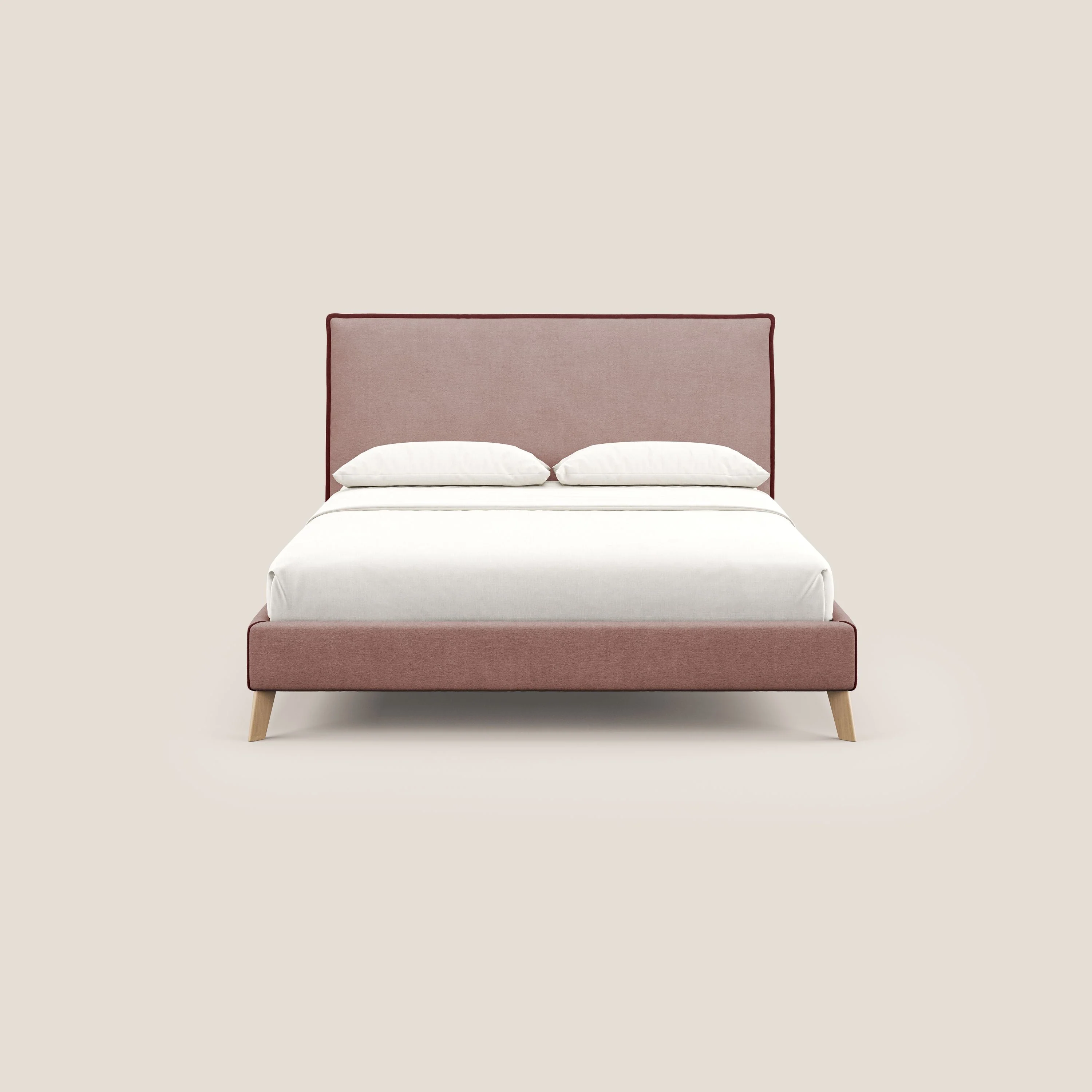 Leila lit rembourré avec pieds en bois et tissu détachable T17 rose - rouge - Image 3