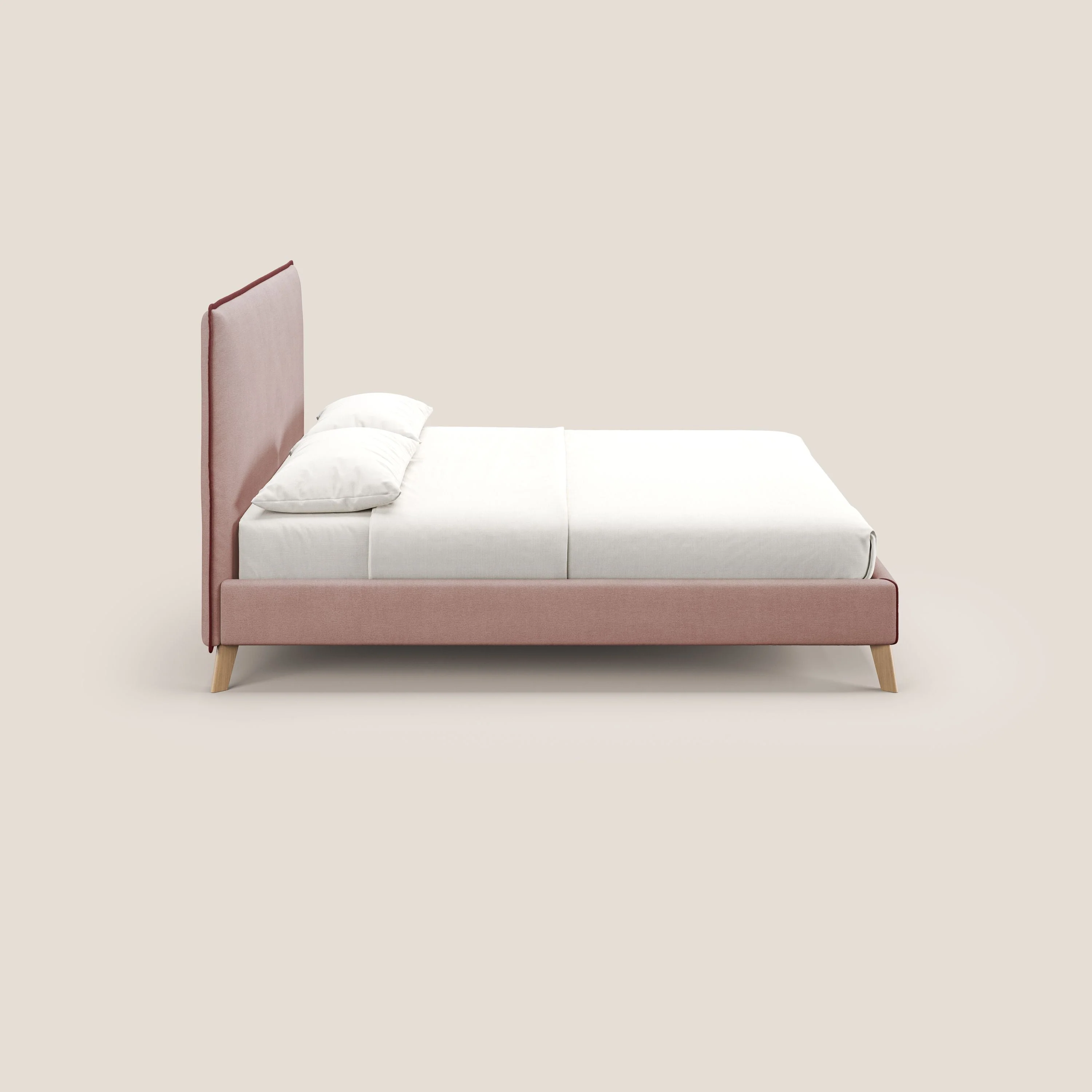 Leila lit rembourré avec pieds en bois et tissu détachable T17 rose - rouge - Image 4