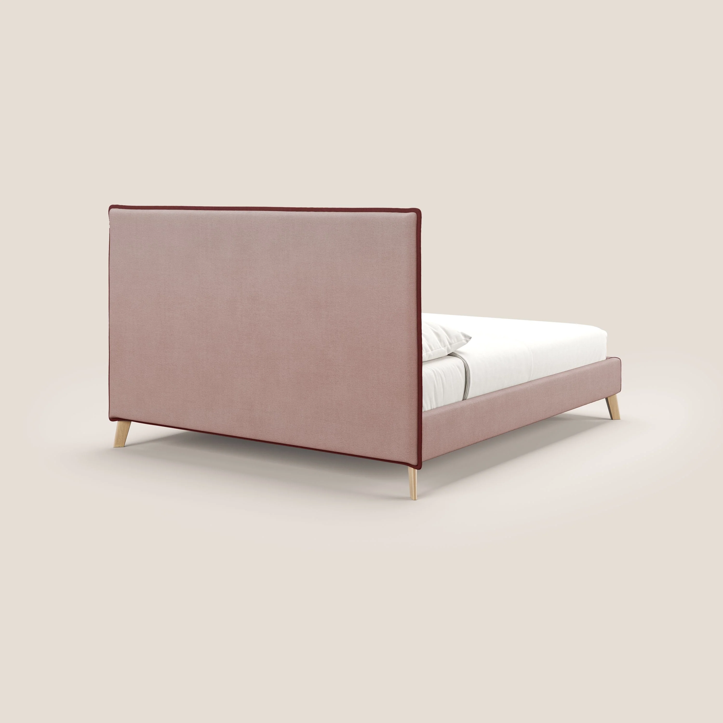 Leila lit rembourré avec pieds en bois et tissu détachable T17 rose - rouge - Image 5