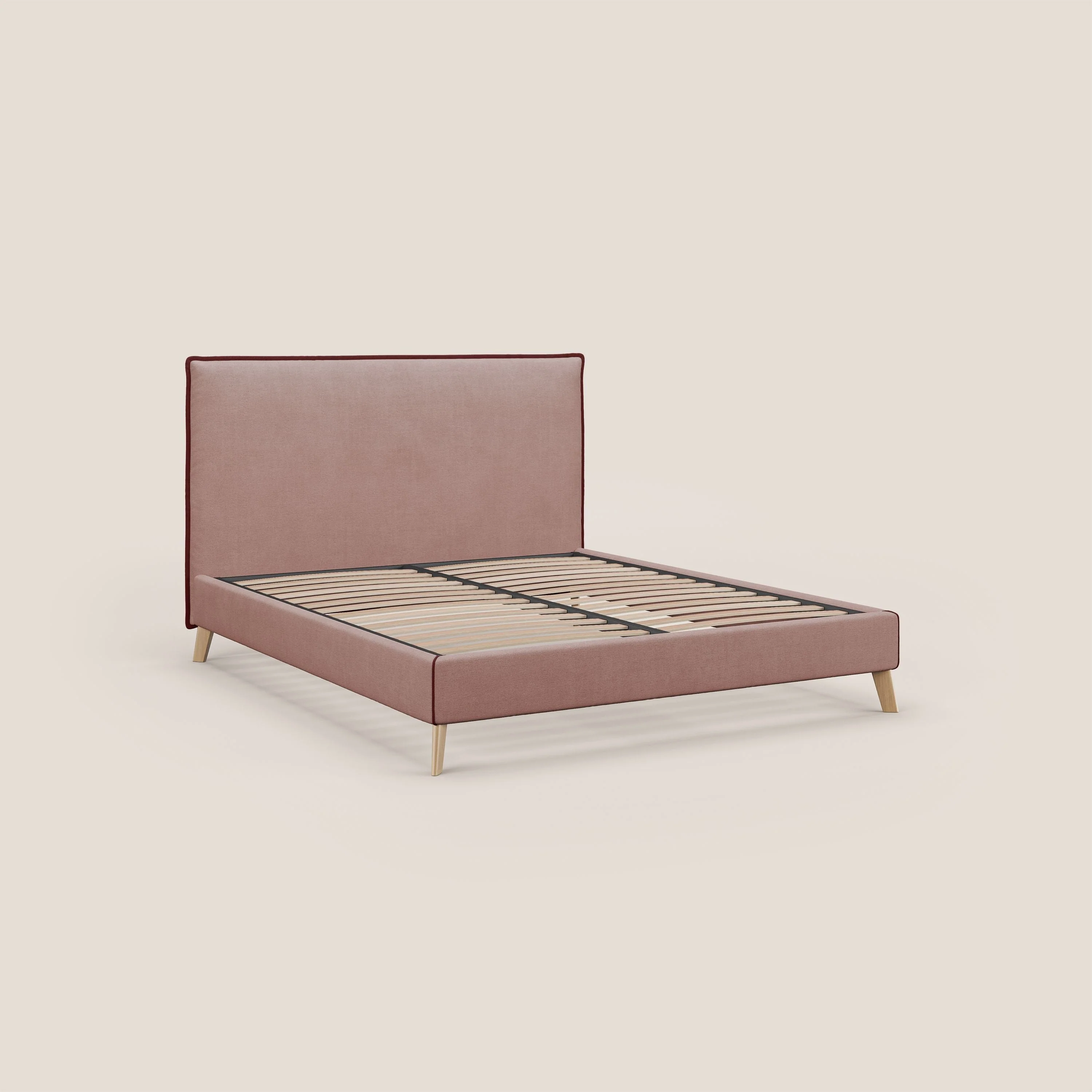 Leila lit rembourré avec pieds en bois et tissu détachable T17 rose - rouge - Image 8