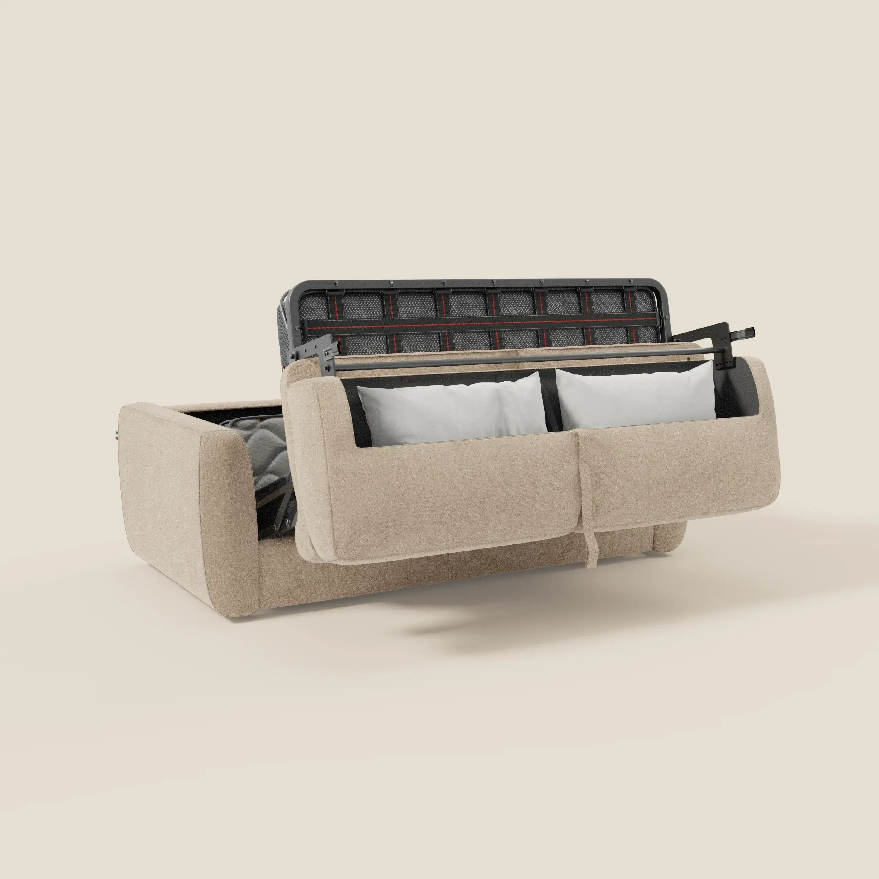 Leonida canapé convertible déhoussable et matelas H 18 cm - coffre à oreiller en tissu détachable T23 beige - Image 10