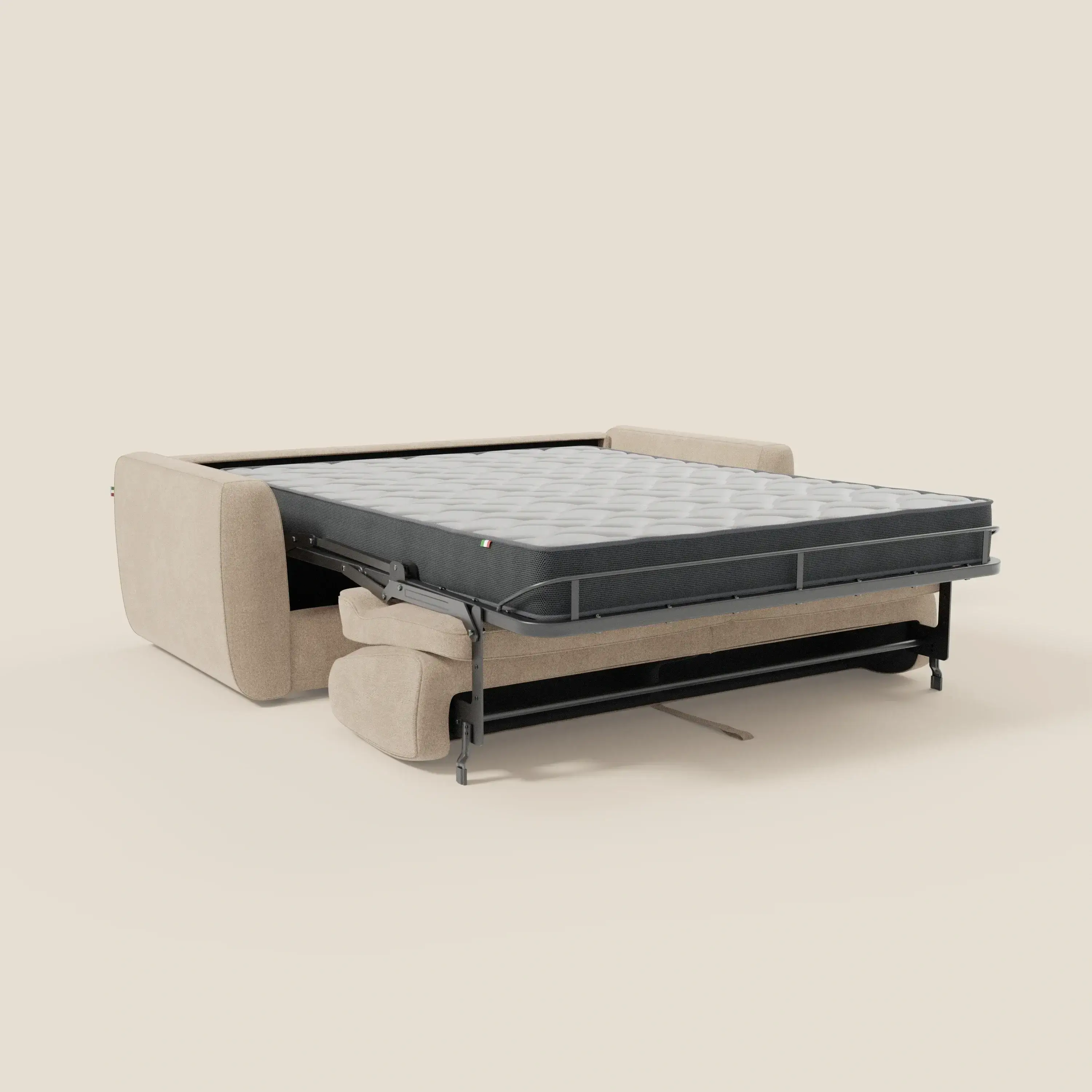 Leonida canapé convertible déhoussable et matelas H 18 cm - coffre à oreiller en tissu détachable T23 beige - Image 11