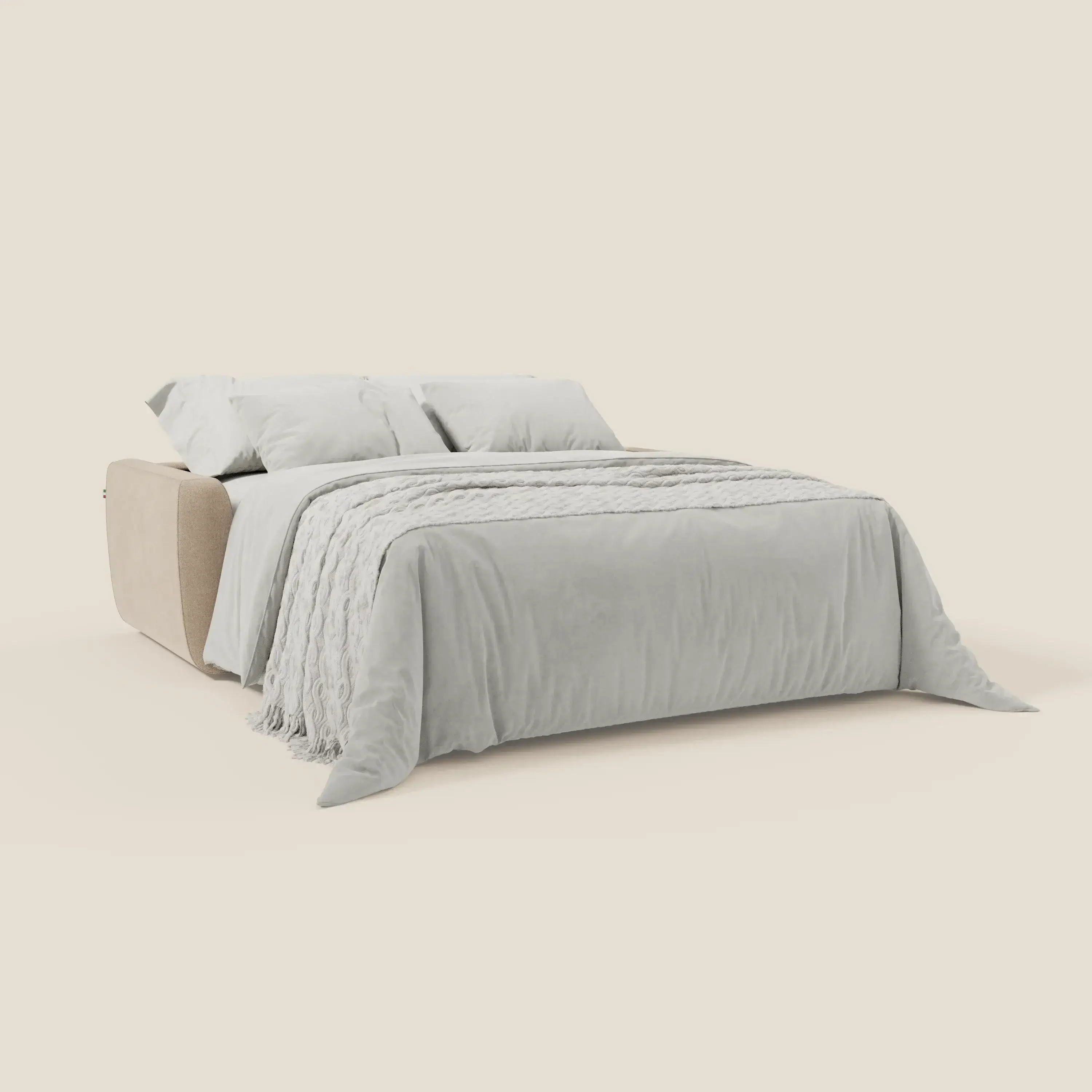 Leonida canapé convertible déhoussable et matelas H 18 cm - coffre à oreiller en tissu détachable T23 beige - Image 2