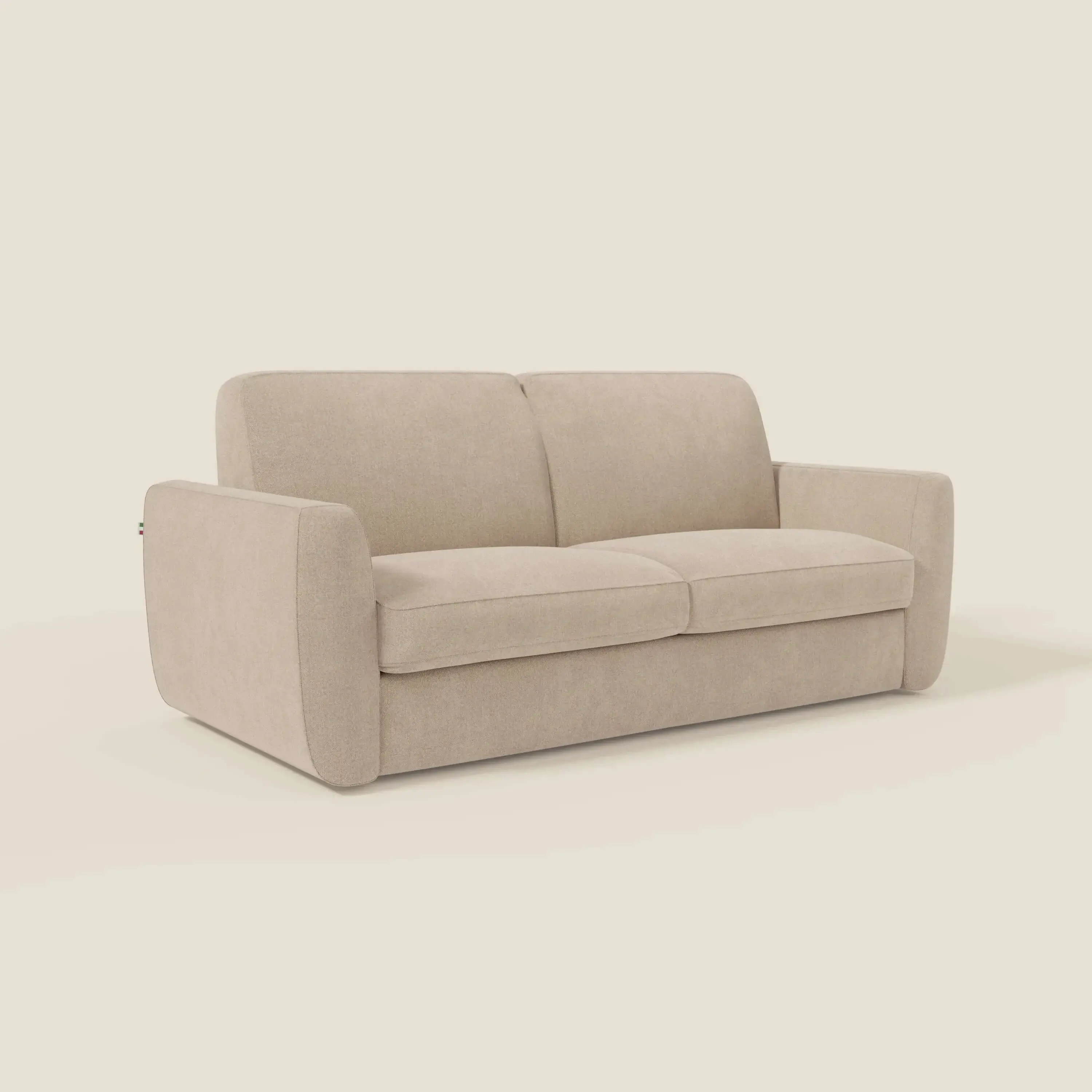 Leonida canapé convertible déhoussable et matelas H 18 cm - coffre à oreiller en tissu détachable T23 beige - Image 3