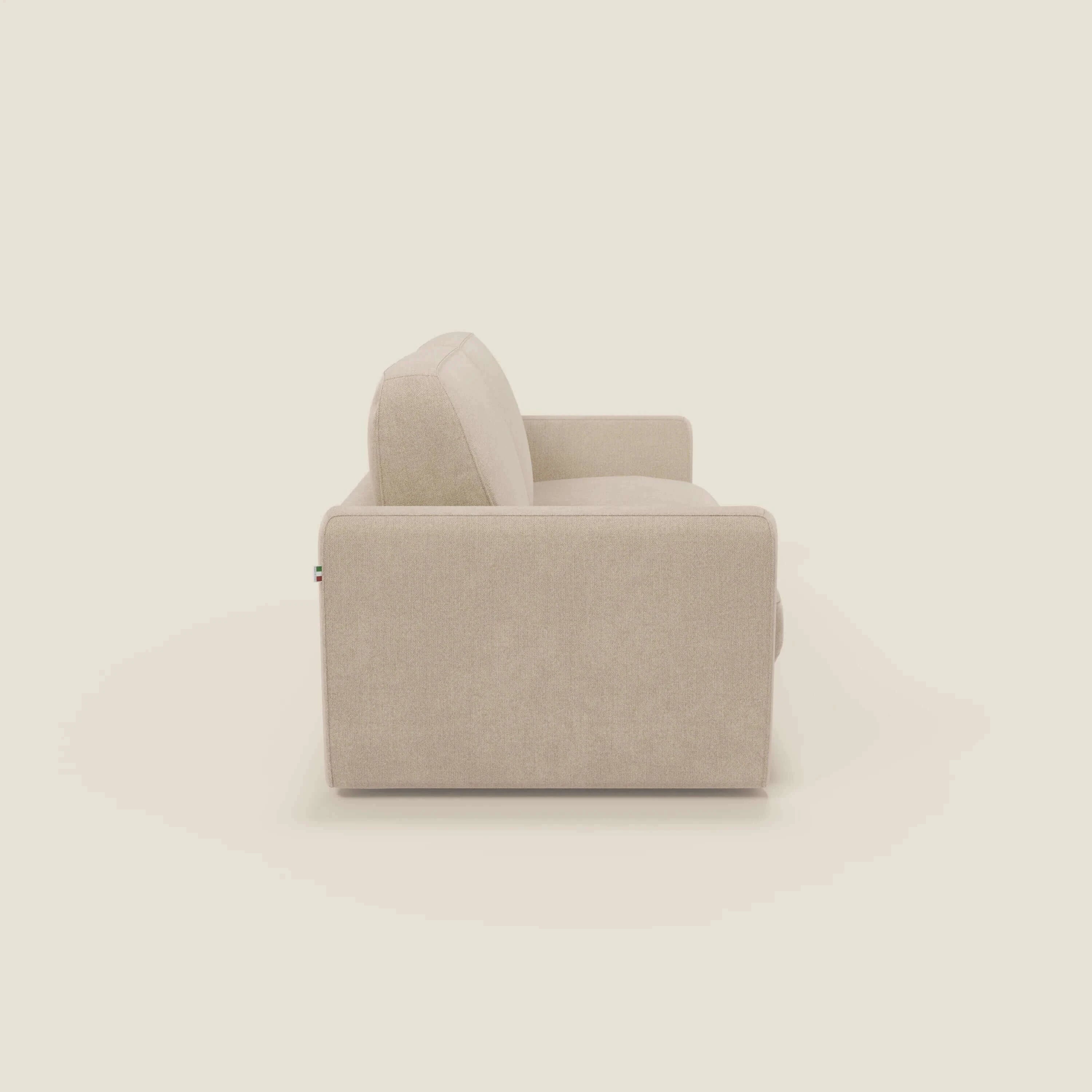 Leonida canapé convertible déhoussable et matelas H 18 cm - coffre à oreiller en tissu détachable T23 beige - Image 4
