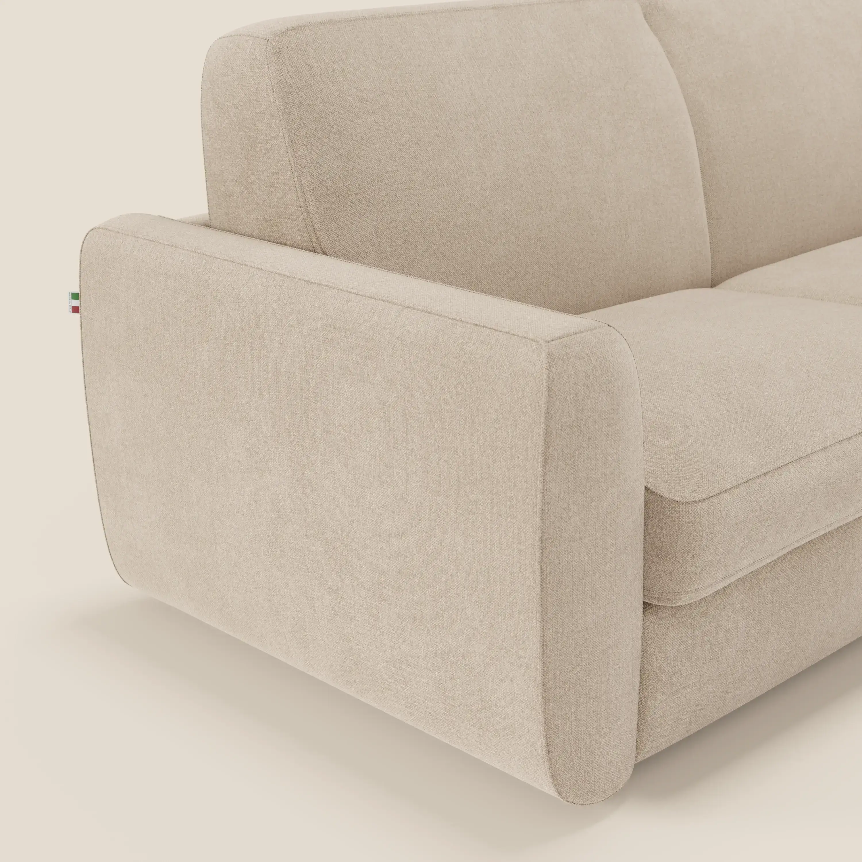 Leonida canapé convertible déhoussable et matelas H 18 cm - coffre à oreiller en tissu détachable T23 beige - Image 6