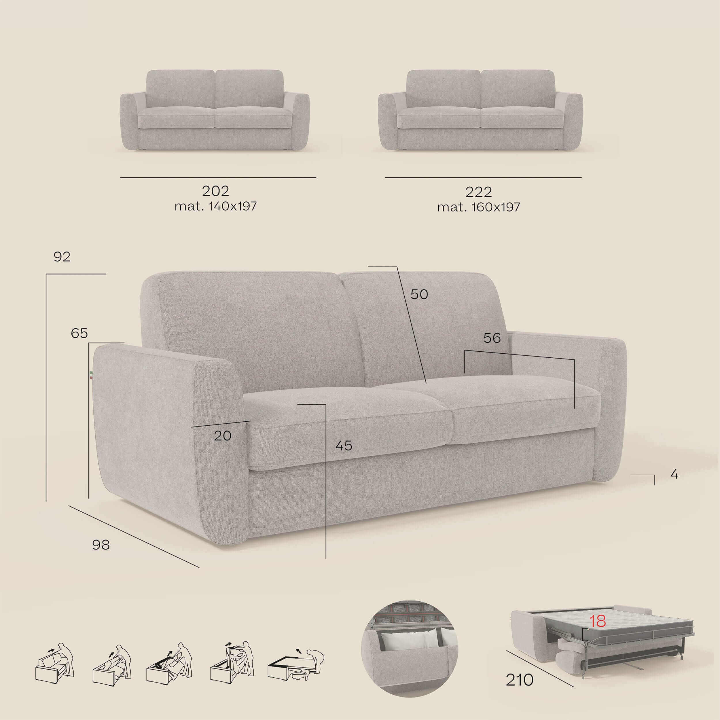 Leonida canapé convertible déhoussable et matelas H 18 cm - coffre à oreiller en tissu détachable T23 bleu graphite - Image 13