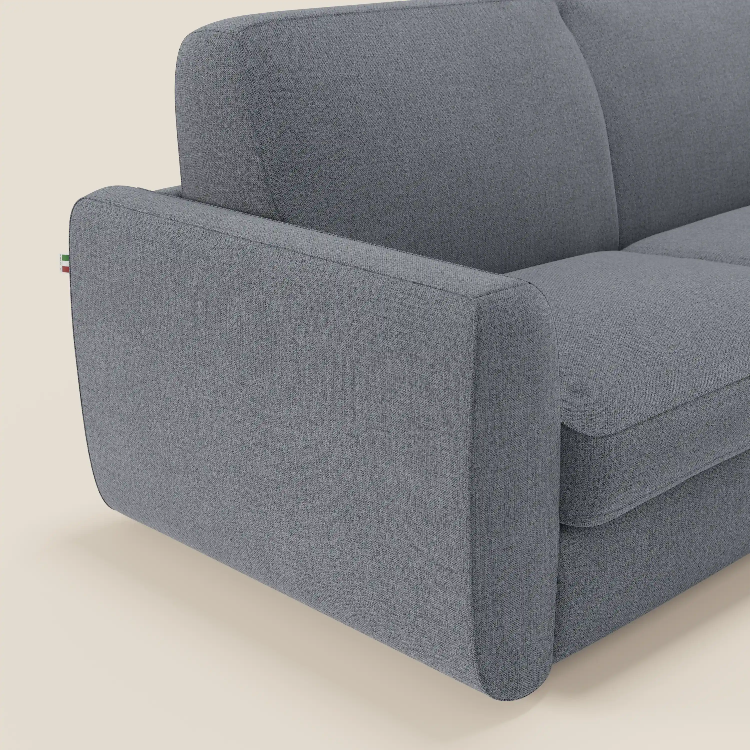 Leonida canapé convertible déhoussable et matelas H 18 cm - coffre à oreiller en tissu détachable T23 bleu graphite - Image 6