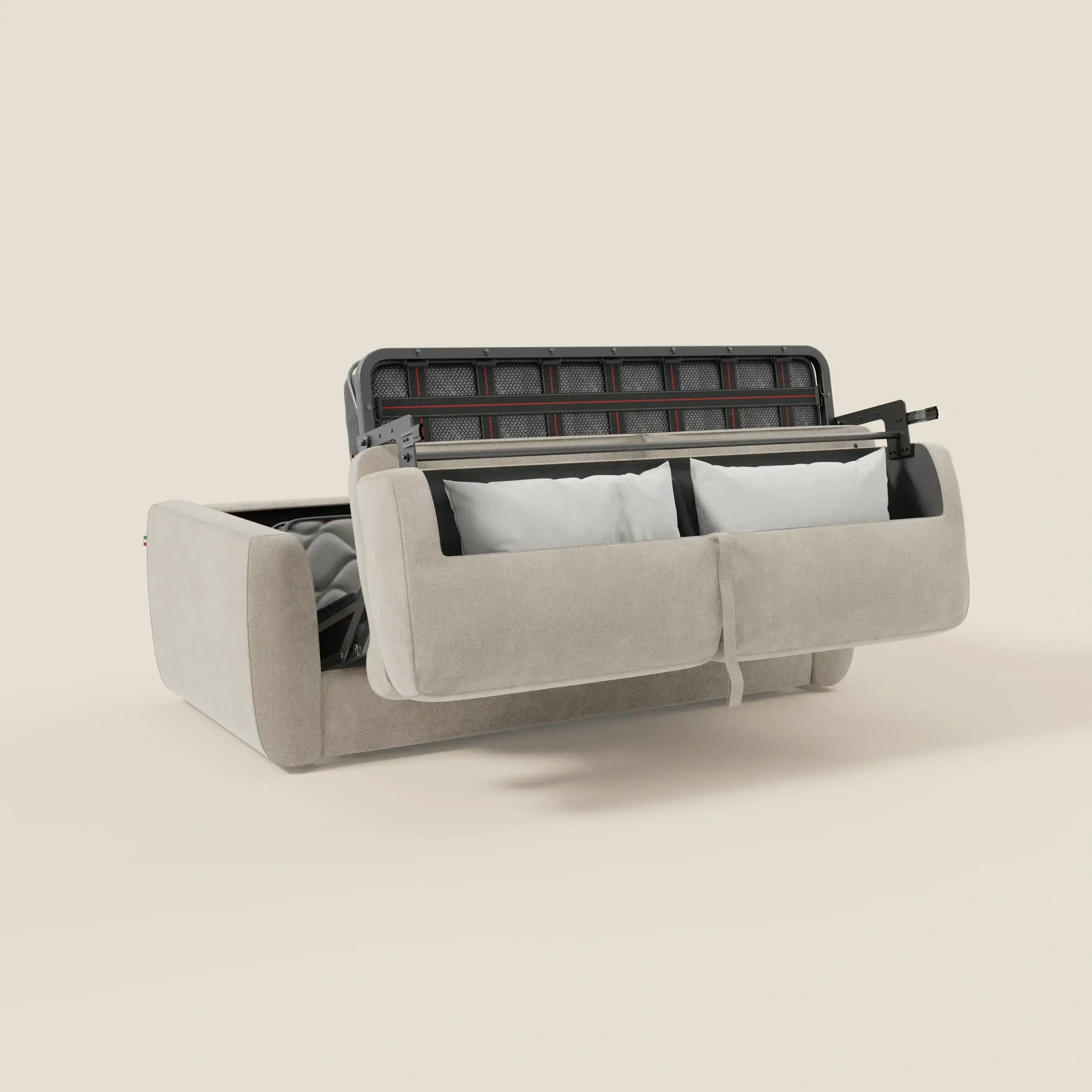 Leonida canapé convertible déhoussable et matelas H 18 cm - coffre à oreiller en tissu détachable T23 crème - Image 10