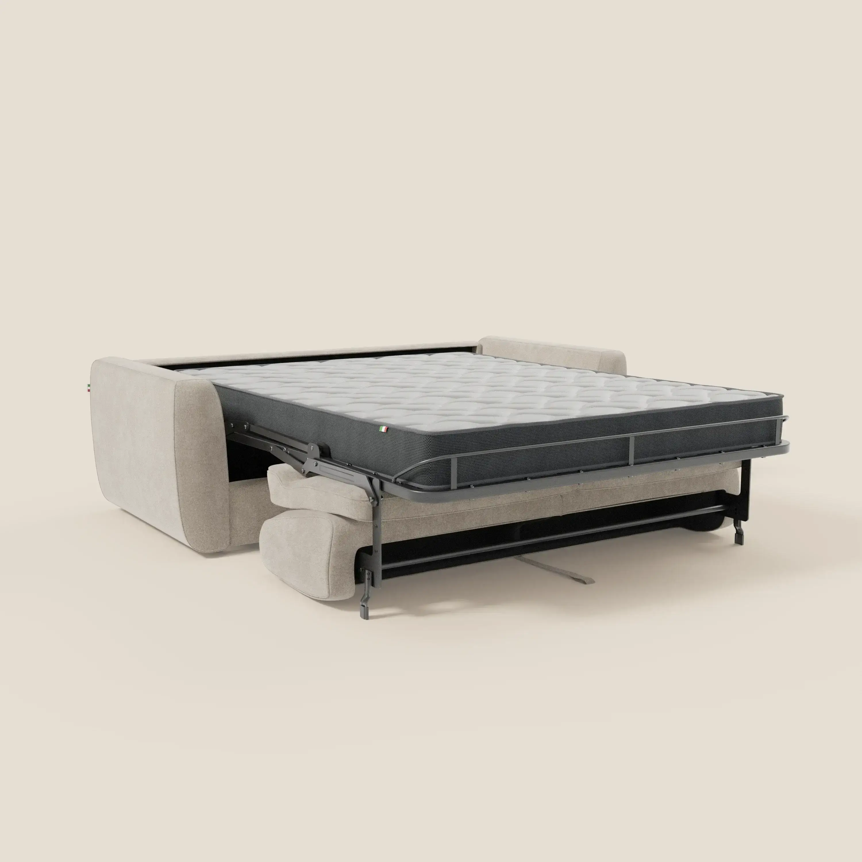Leonida canapé convertible déhoussable et matelas H 18 cm - coffre à oreiller en tissu détachable T23 crème - Image 11