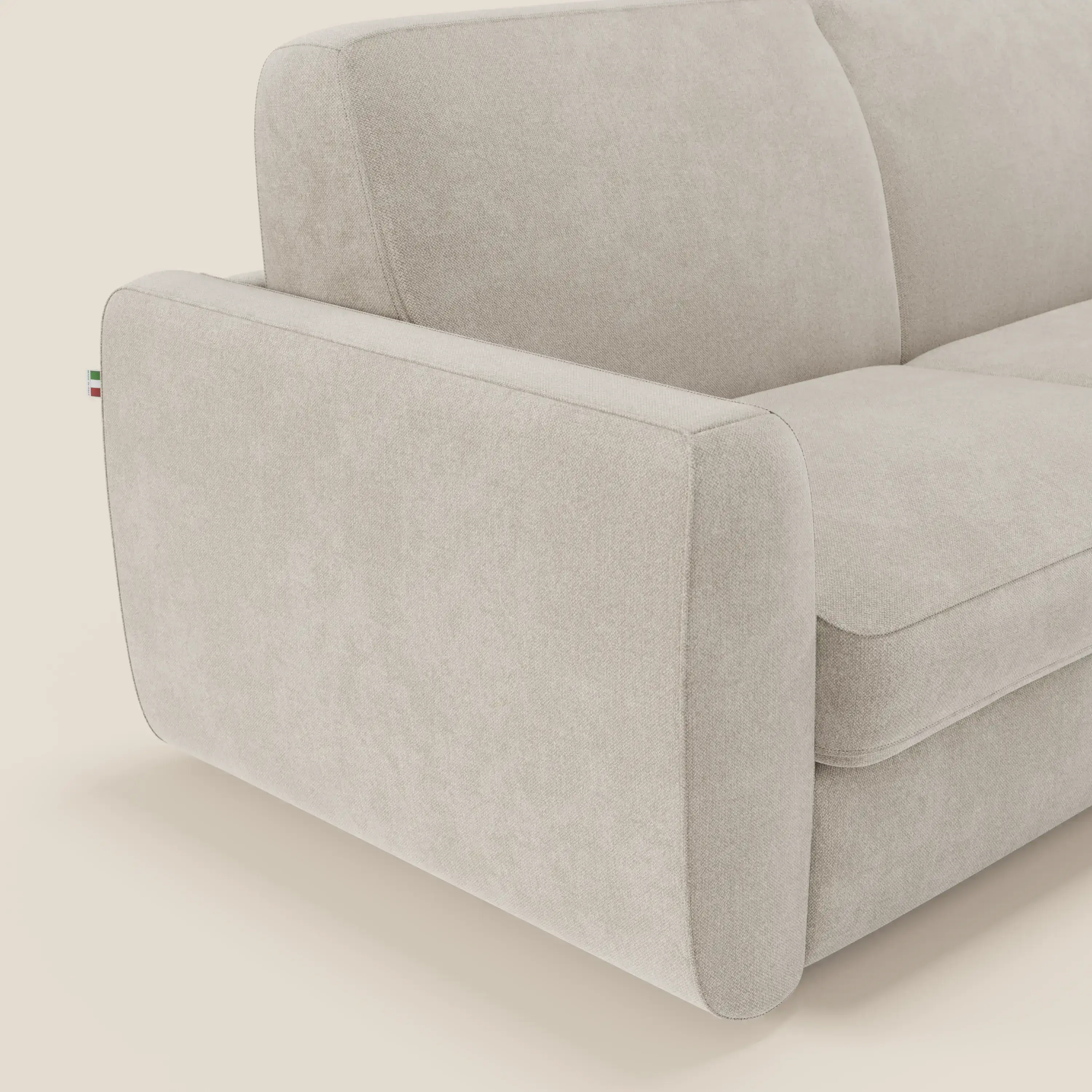 Leonida canapé convertible déhoussable et matelas H 18 cm - coffre à oreiller en tissu détachable T23 crème - Image 6