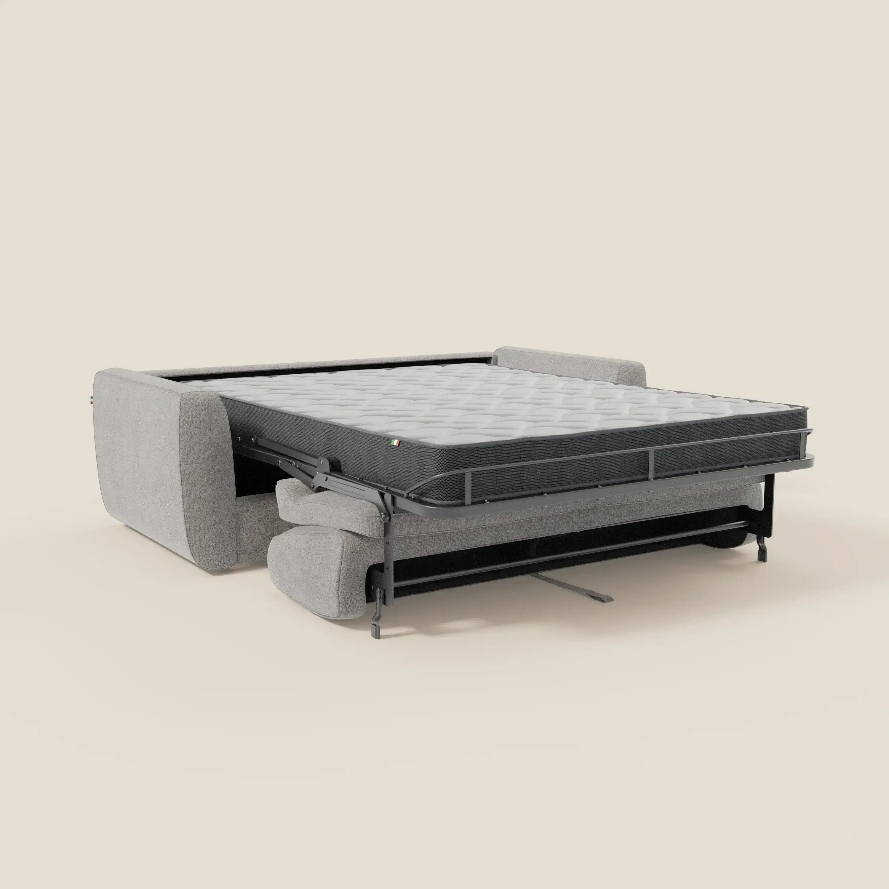 Leonida canapé convertible déhoussable et matelas H 18 cm - coffre à oreiller en tissu détachable T23 gris - Image 11
