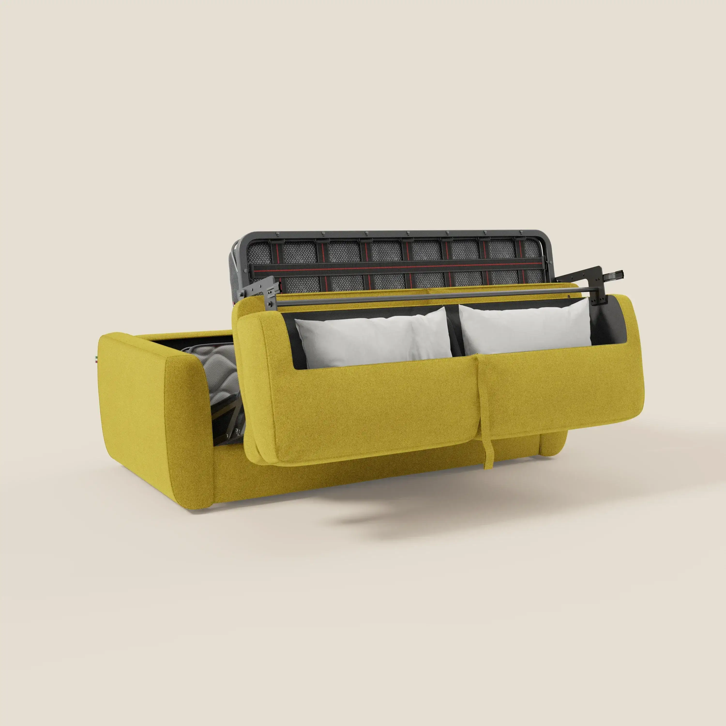 Leonida canapé convertible déhoussable et matelas H 18 cm - coffre à oreiller en tissu détachable T23 jaune soleil - Image 12