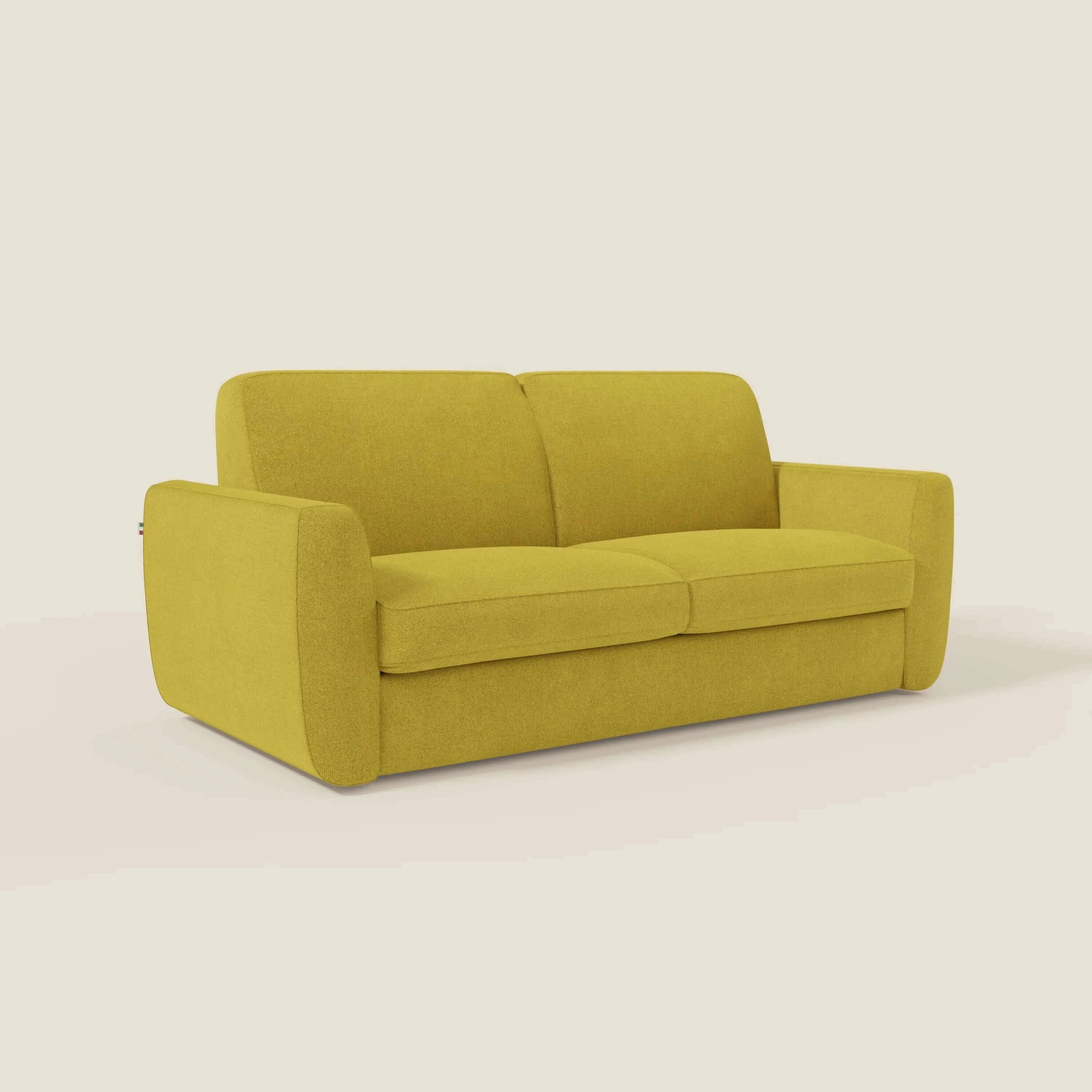 Leonida canapé convertible déhoussable et matelas H 18 cm - coffre à oreiller en tissu détachable T23 jaune soleil - Image 4