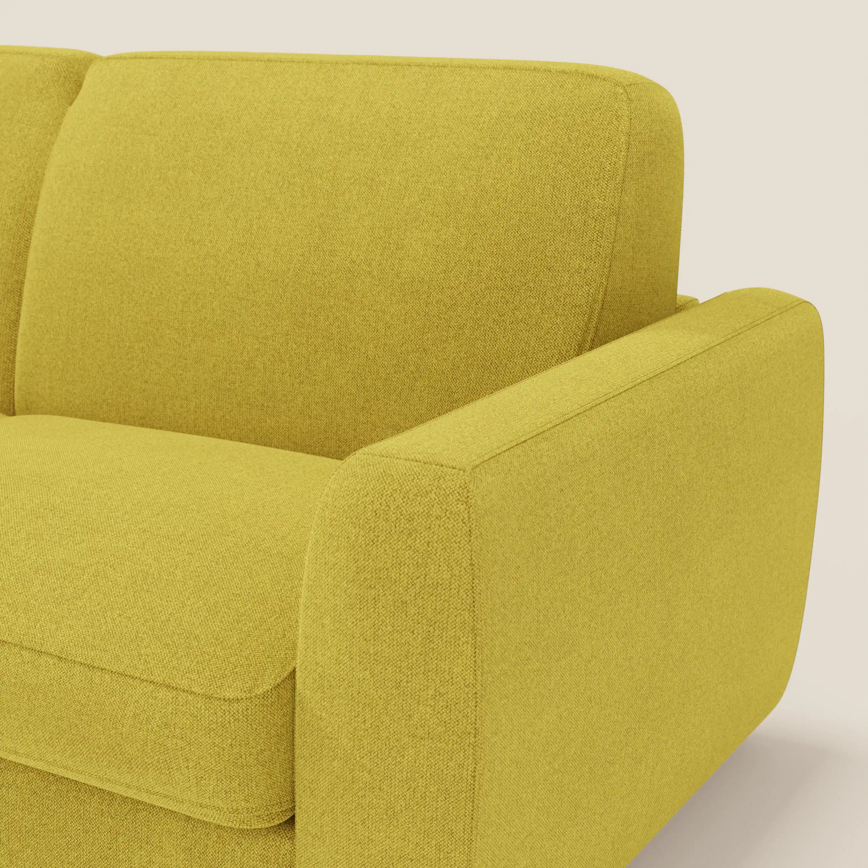 Leonida canapé convertible déhoussable et matelas H 18 cm - coffre à oreiller en tissu détachable T23 jaune soleil - Image 5
