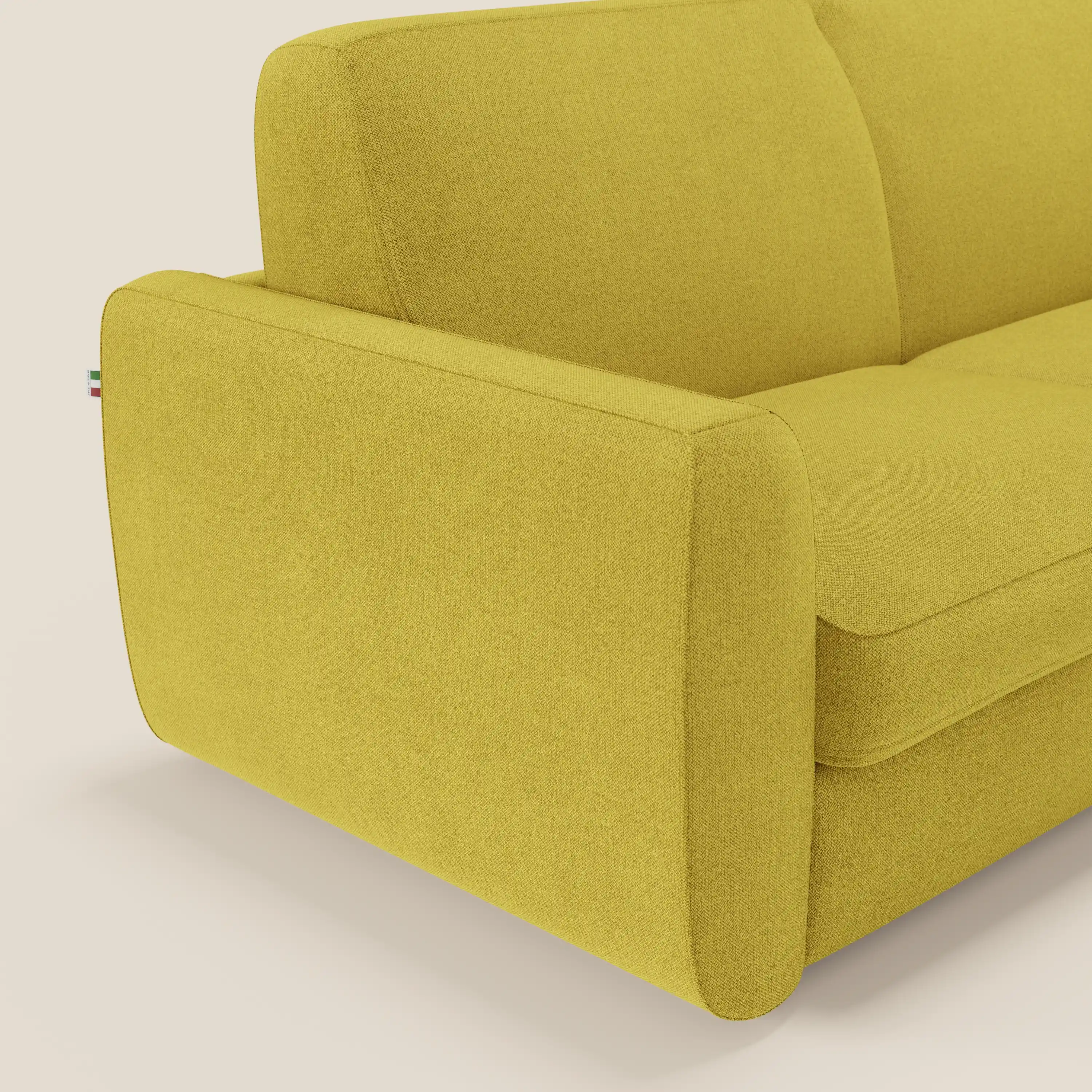 Leonida canapé convertible déhoussable et matelas H 18 cm - coffre à oreiller en tissu détachable T23 jaune soleil - Image 6