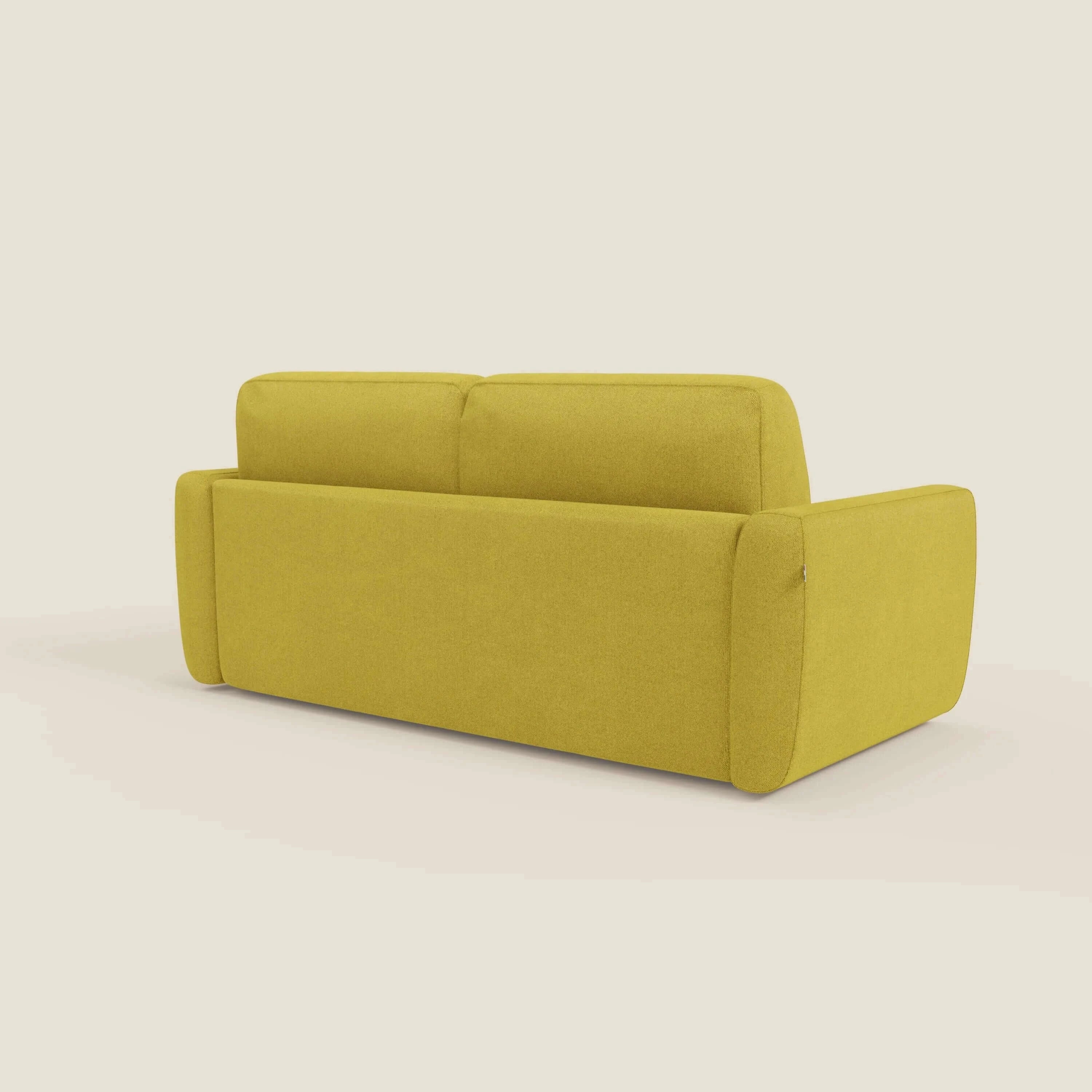 Leonida canapé convertible déhoussable et matelas H 18 cm - coffre à oreiller en tissu détachable T23 jaune soleil - Image 9