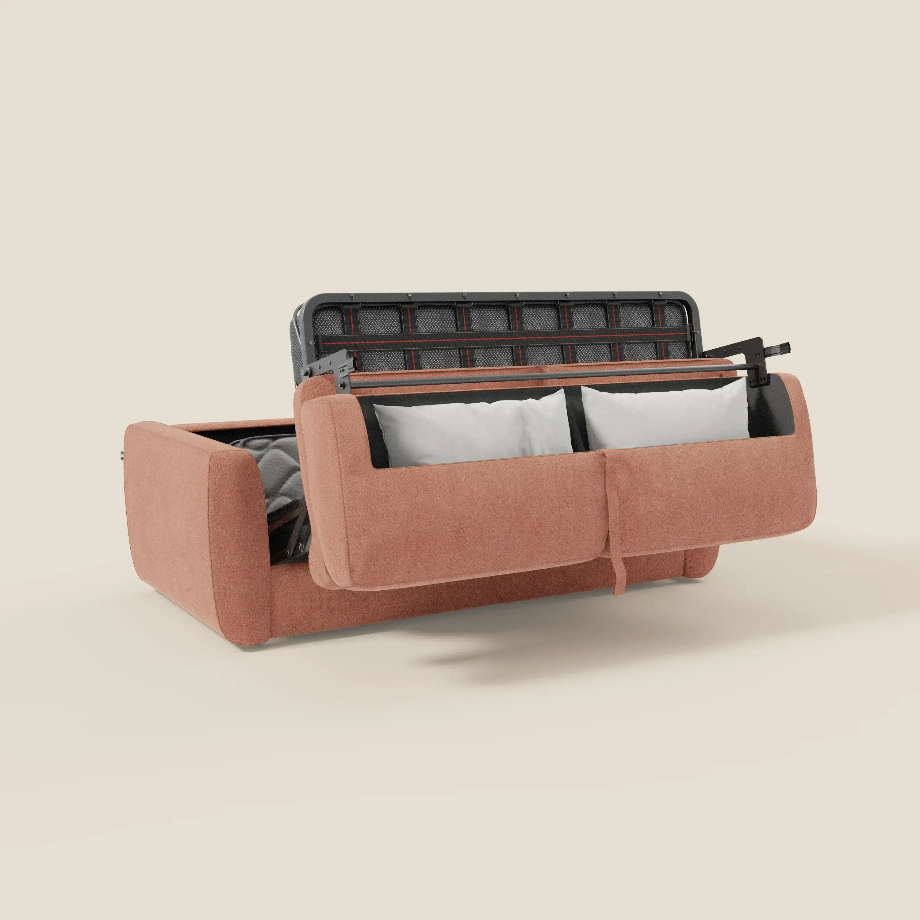 Leonida canapé convertible déhoussable et matelas H 18 cm - coffre à oreiller en tissu détachable T23 pêche - Image 10