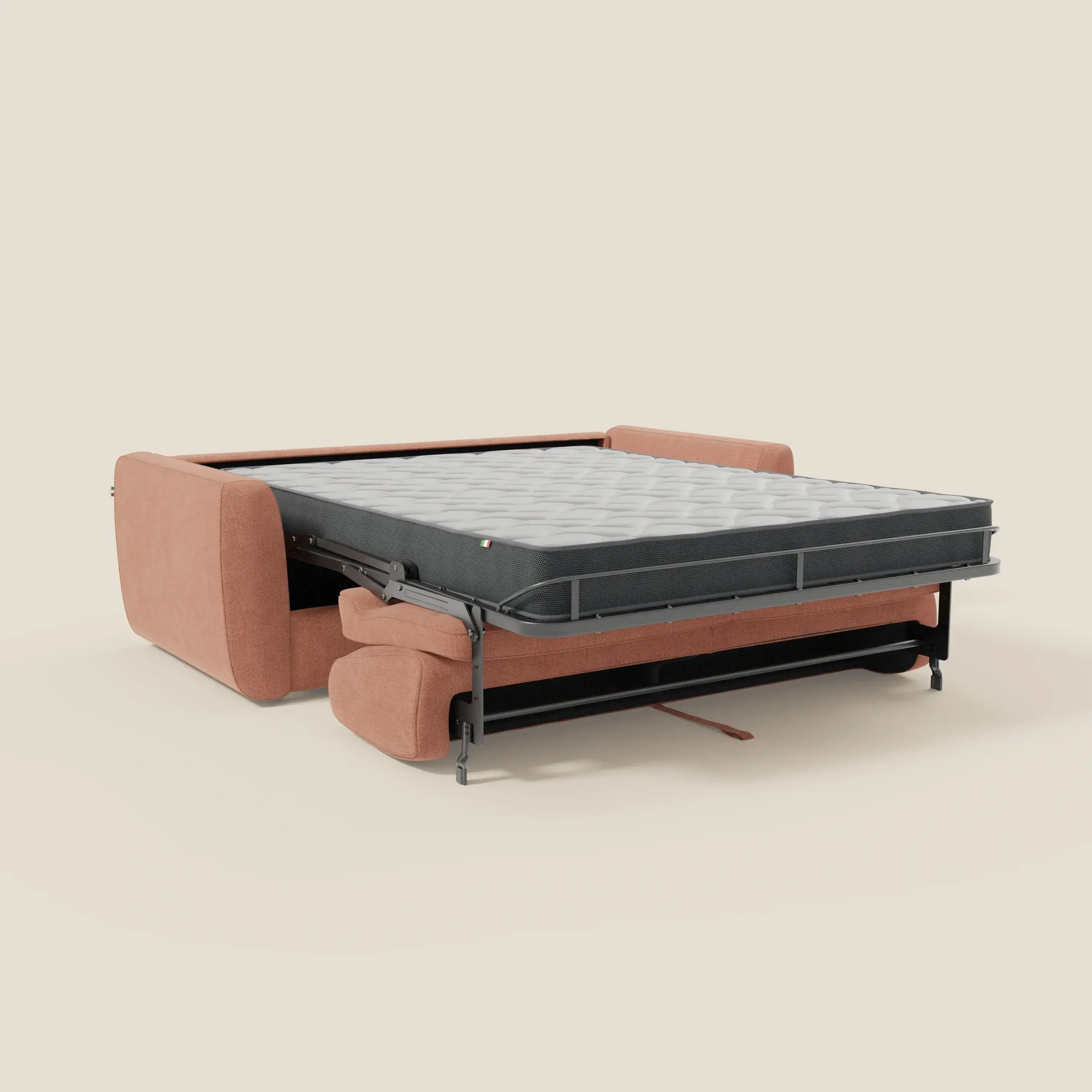 Leonida canapé convertible déhoussable et matelas H 18 cm - coffre à oreiller en tissu détachable T23 pêche - Image 11