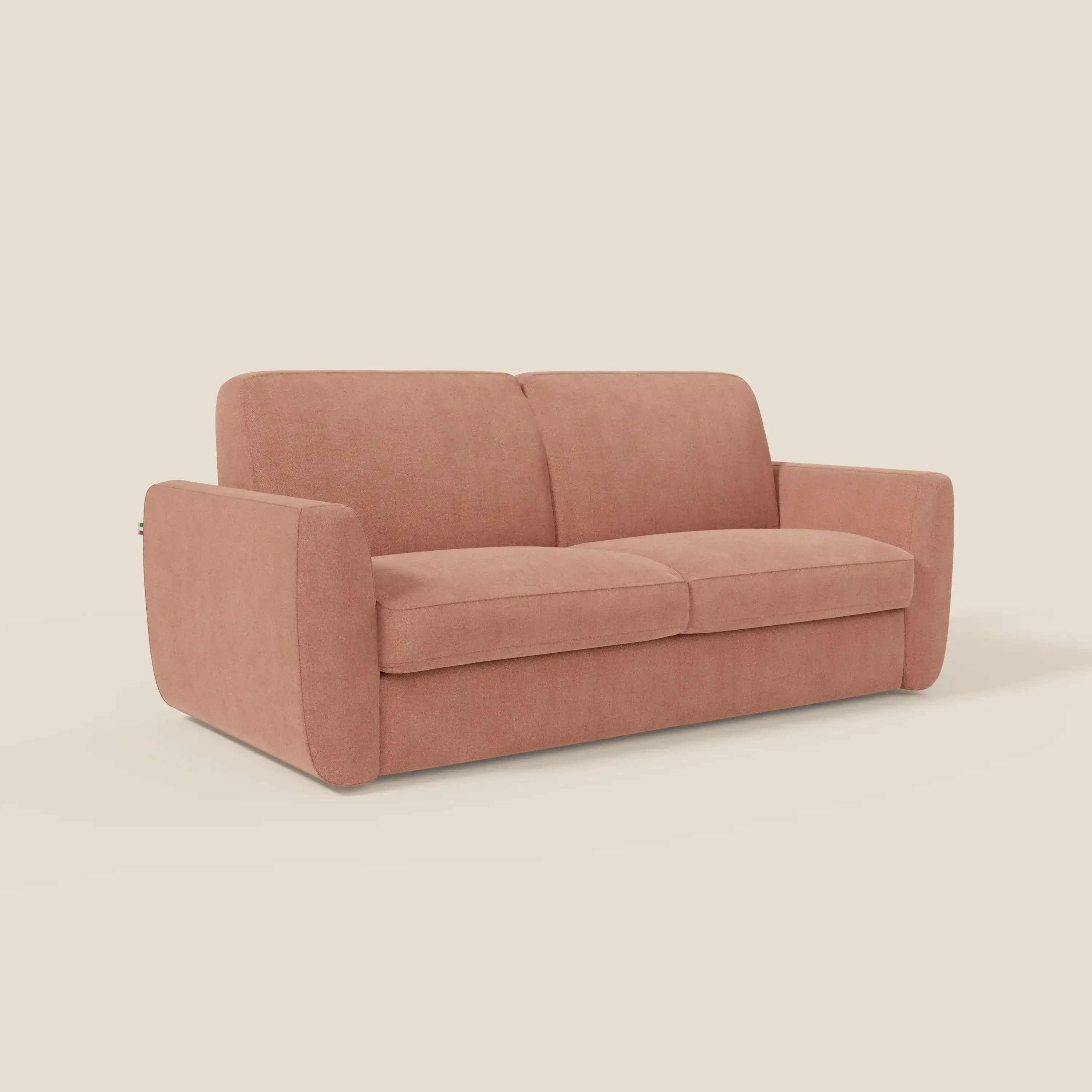 Leonida canapé convertible déhoussable et matelas H 18 cm - coffre à oreiller en tissu détachable T23 pêche - Image 3